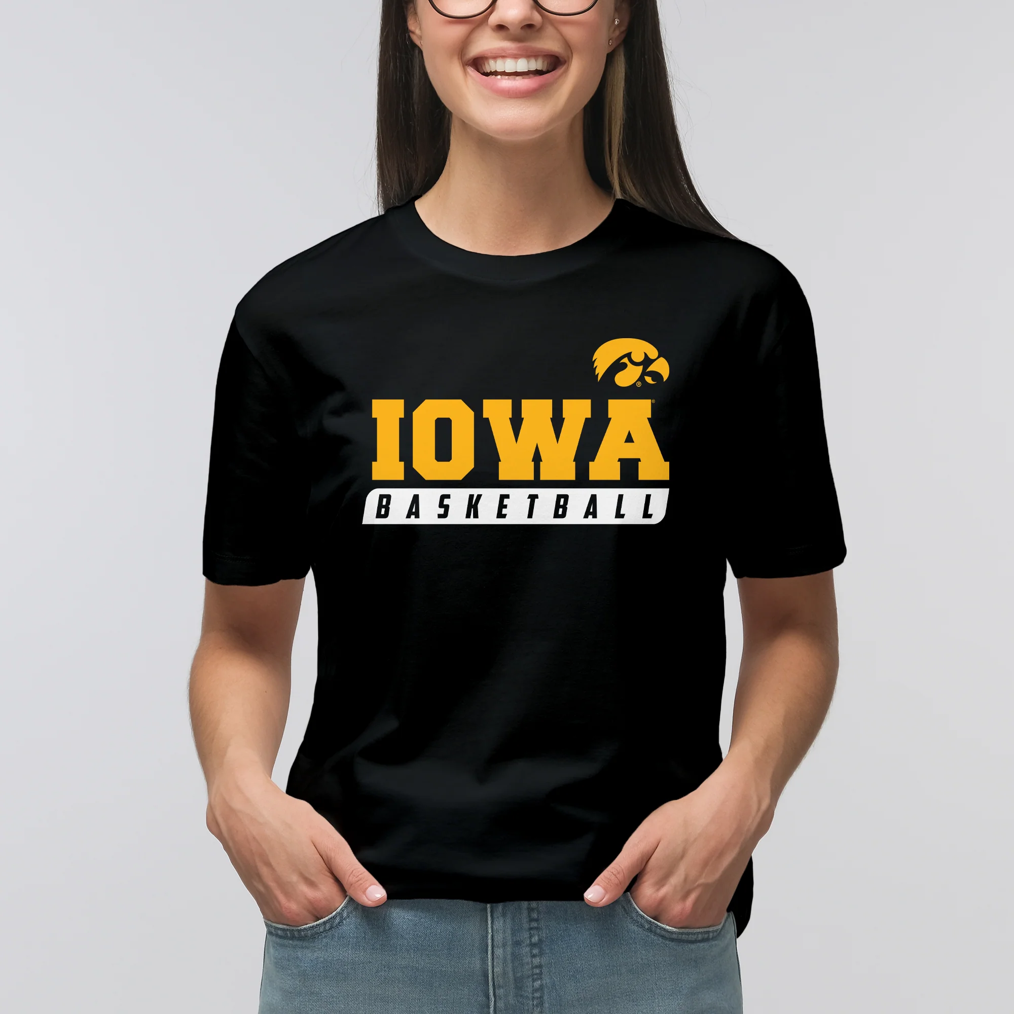 Basketball Slant Iowa Hawkeyes Basic Cotton Short Sleeve T-Shirt - Black - Image 3