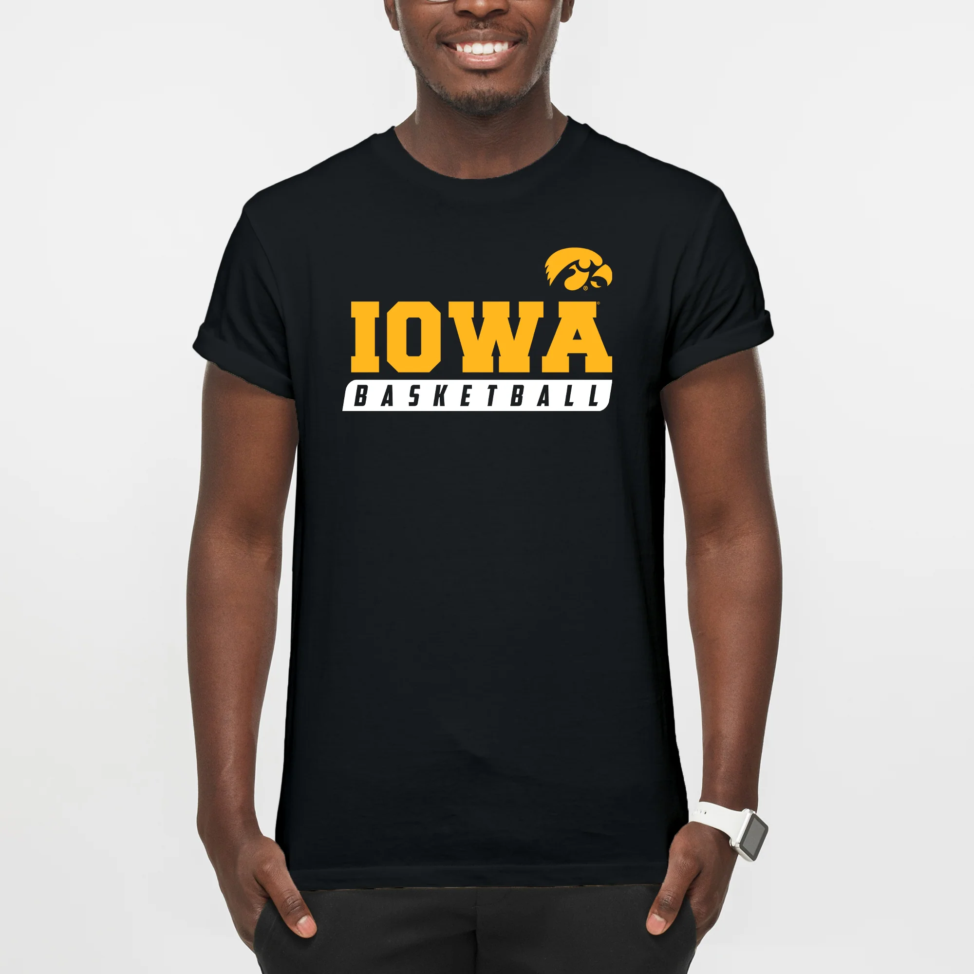 Basketball Slant Iowa Hawkeyes Basic Cotton Short Sleeve T-Shirt - Black - Image 4