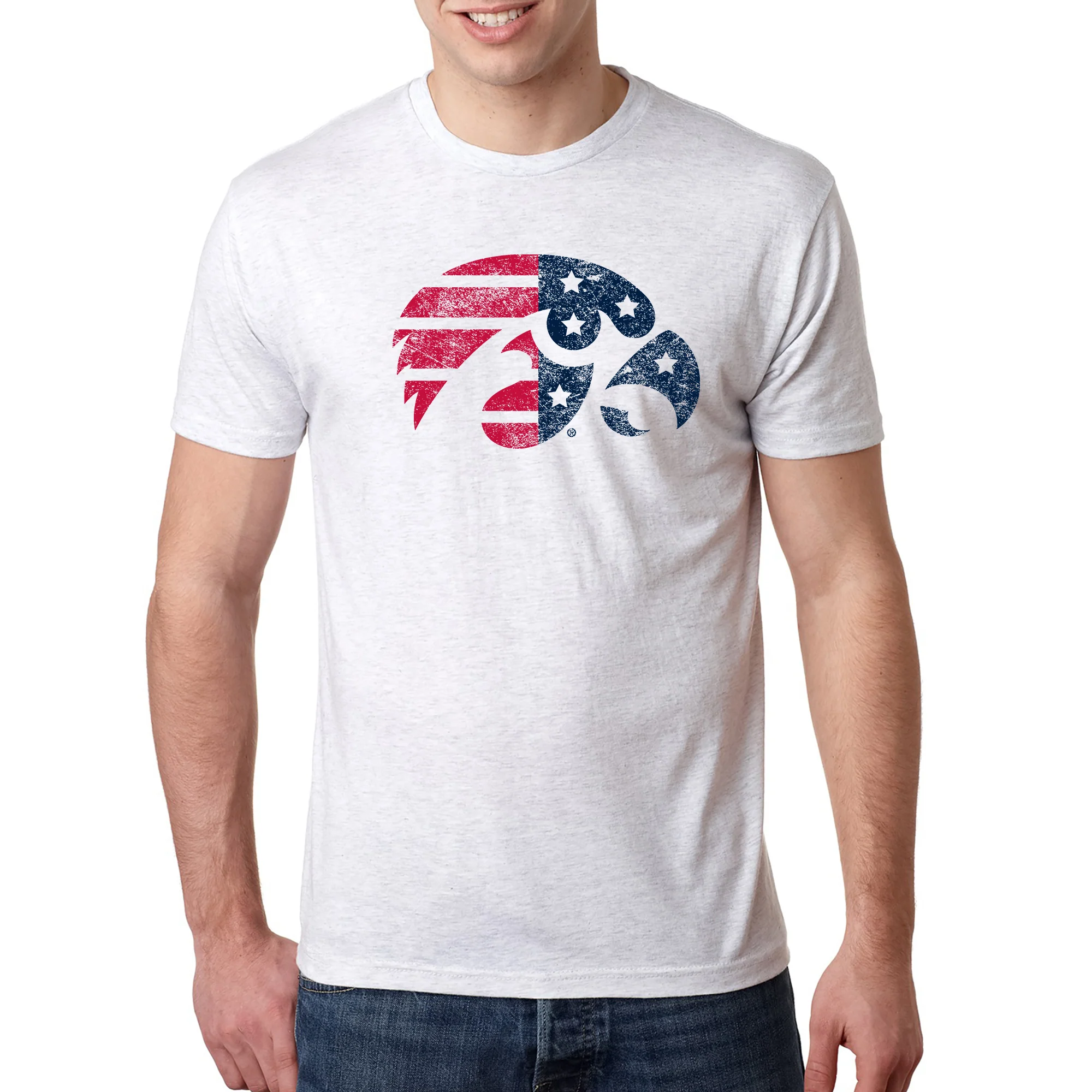 Iowa Hawkeyes Distressed Patriotic Tigerhawk Triblend T Shirt - Heather White - Image 3