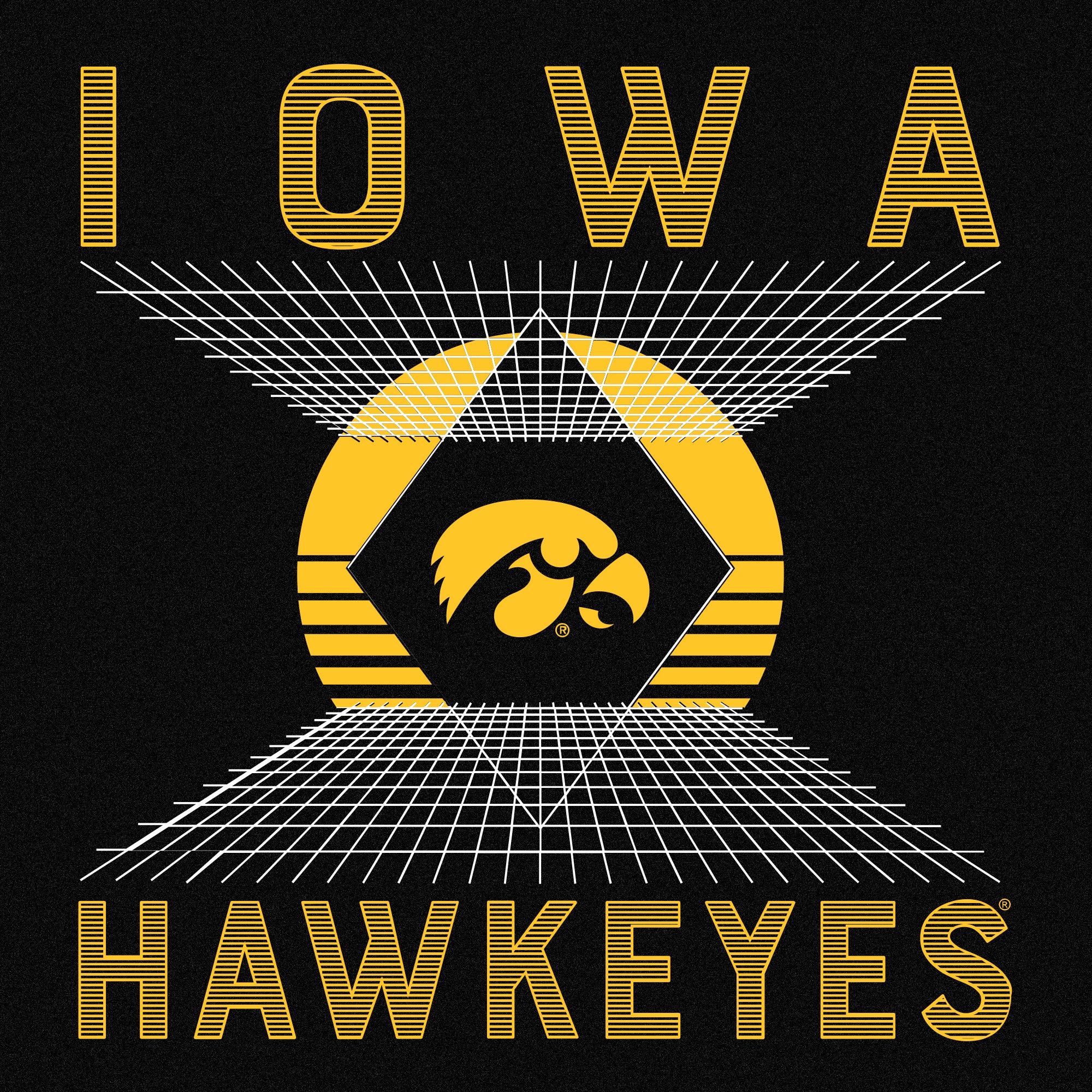 Iowa Hawkeyes Vaporwave Grid Triblend T Shirt - Solid Black - Image 2