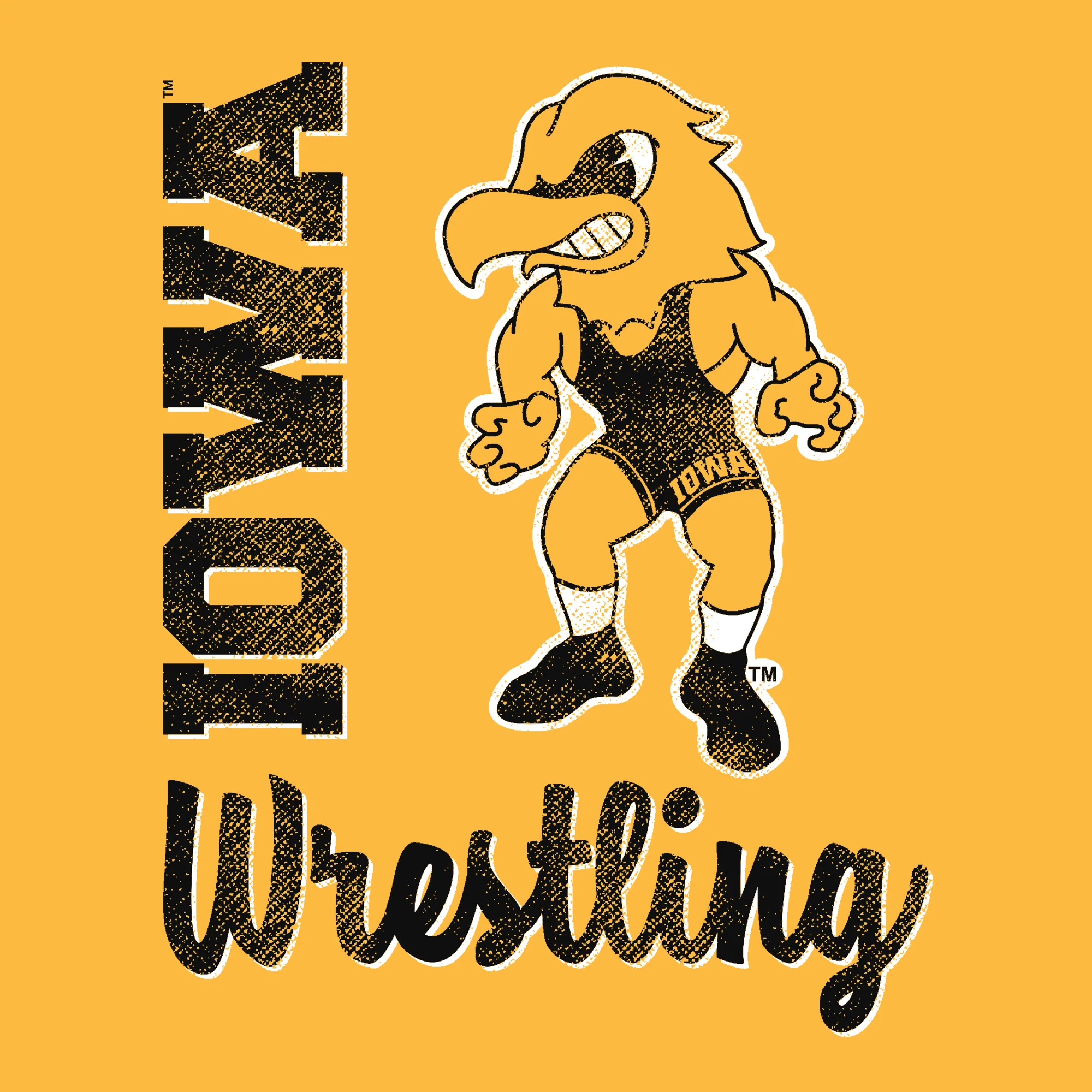 University of Iowa Hawkeyes Herky Wrestling Script Long Sleeve T-Shirt - Gold - Image 2
