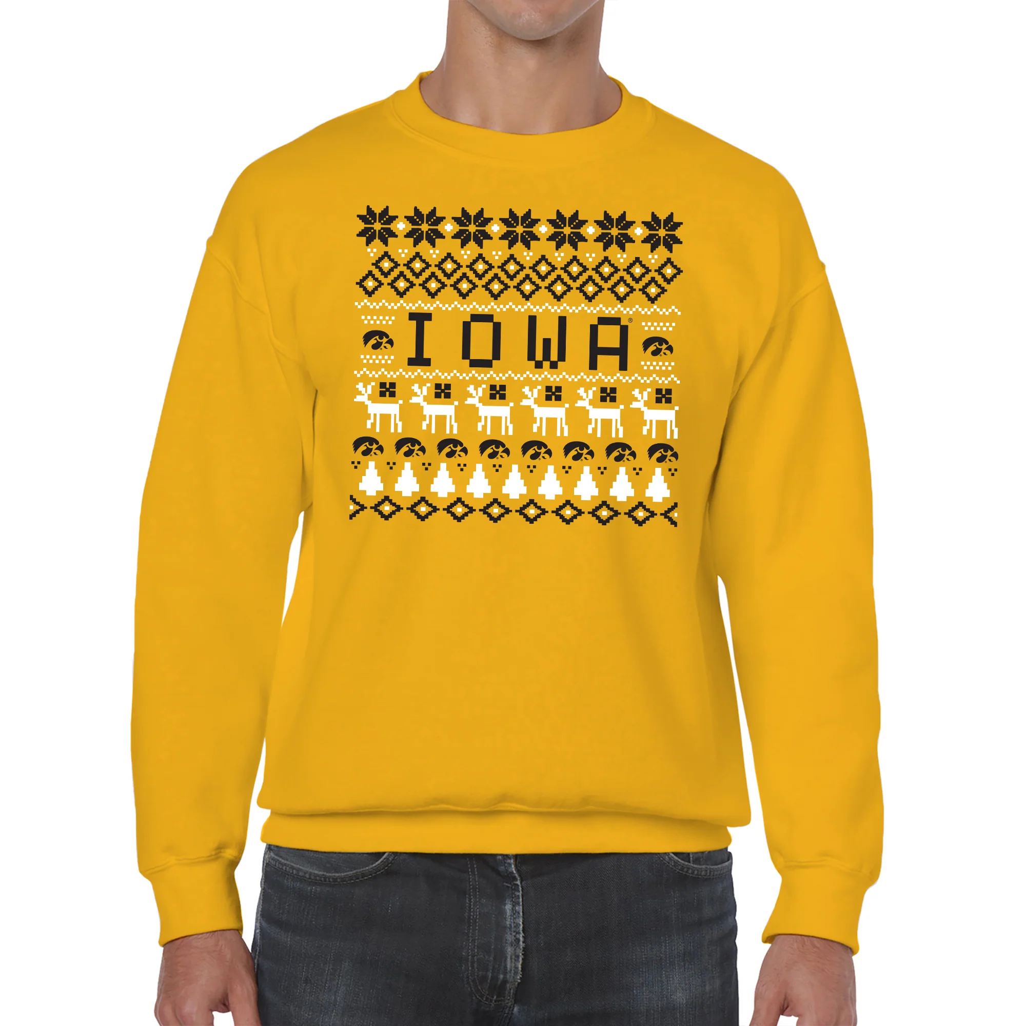 University of Iowa Hawkeyes Holiday Sweater Crewneck Sweatshirt - Gold - Image 3