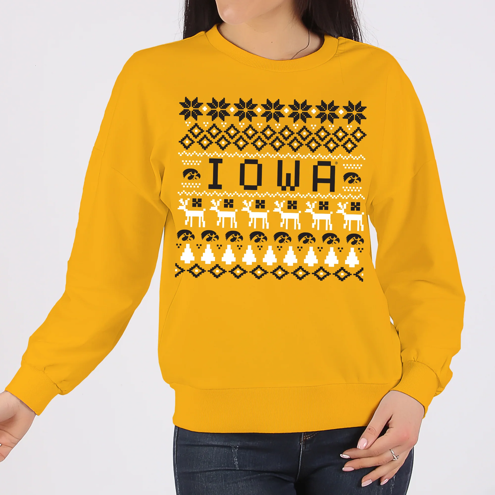 University of Iowa Hawkeyes Holiday Sweater Crewneck Sweatshirt - Gold - Image 4