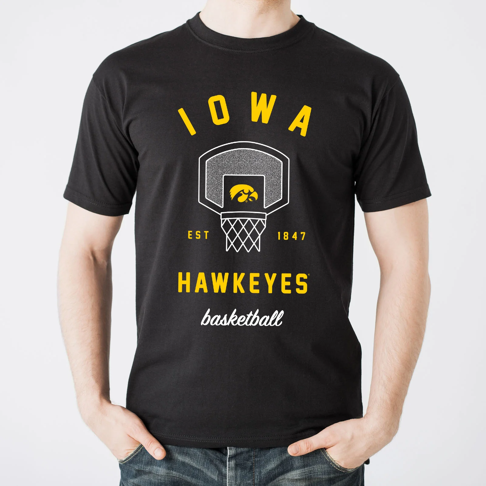 Basketball Net Iowa Hawkeyes Basic Cotton Short Sleeve T-Shirt - Black - Image 3