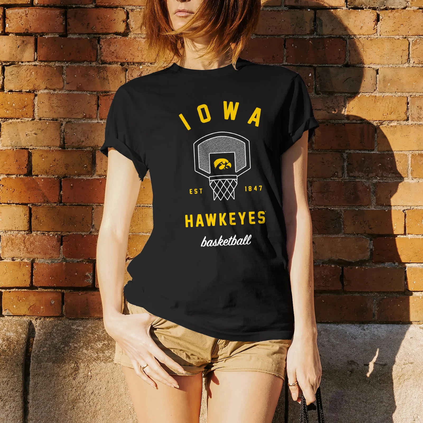 Basketball Net Iowa Hawkeyes Basic Cotton Short Sleeve T-Shirt - Black - Image 4