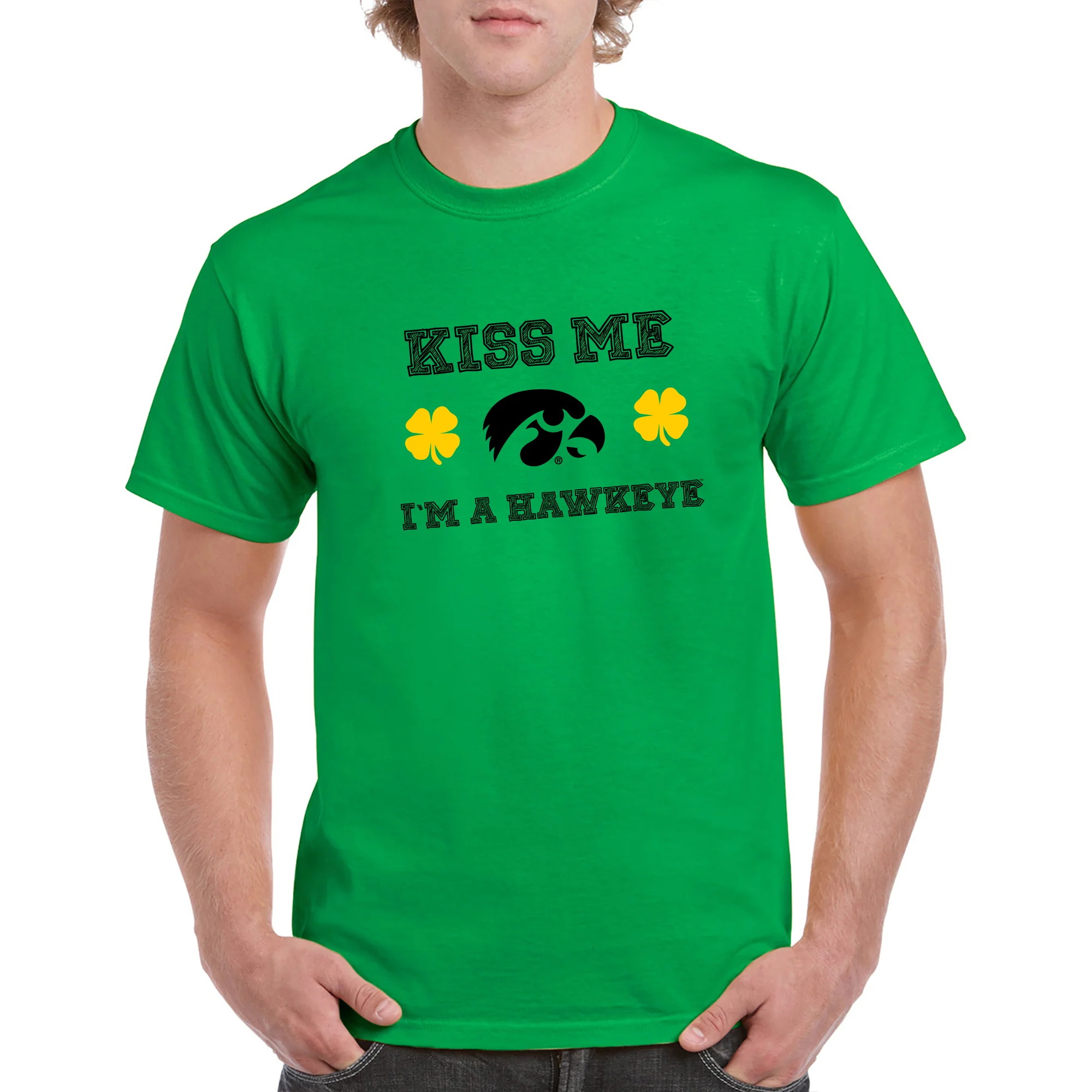 University of Iowa Hawkeyes Kiss Me I'm a Hawkeye Basic Cotton Short Sleeve T Shirt - Irish Green - Image 3