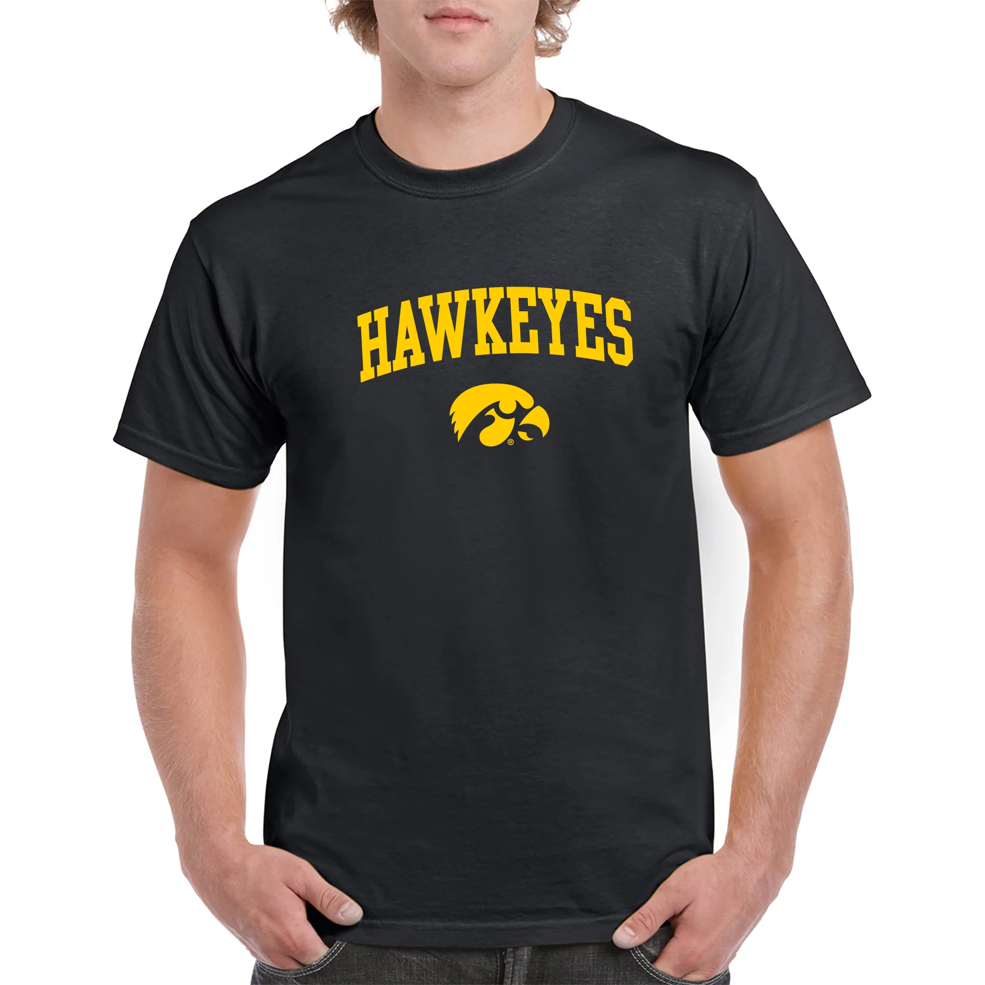 Mascot Arch Logo Iowa Hawkeyes Basic Cotton Short Sleeve T Shirt - Black - Image 3