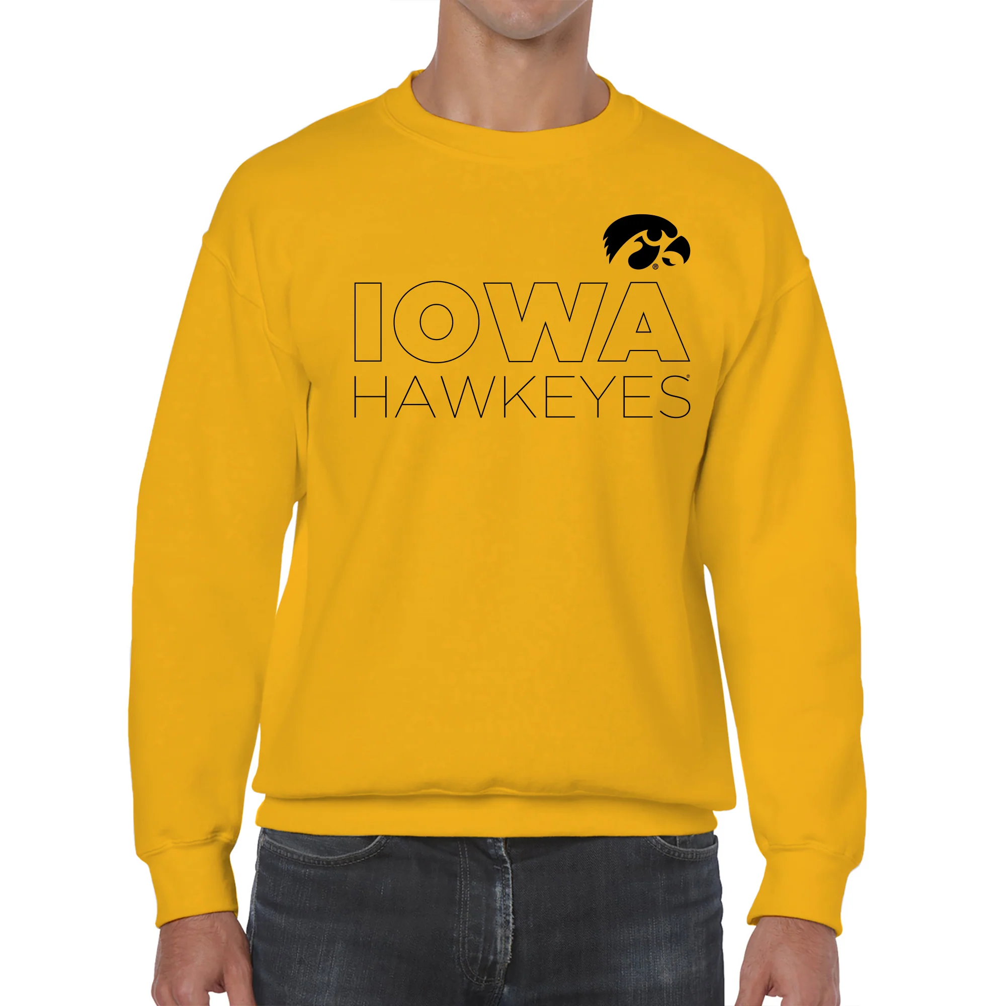 Modern Outline Iowa Hawkeyes Heavy Blend Crewneck Sweatshirt - Gold - Image 3