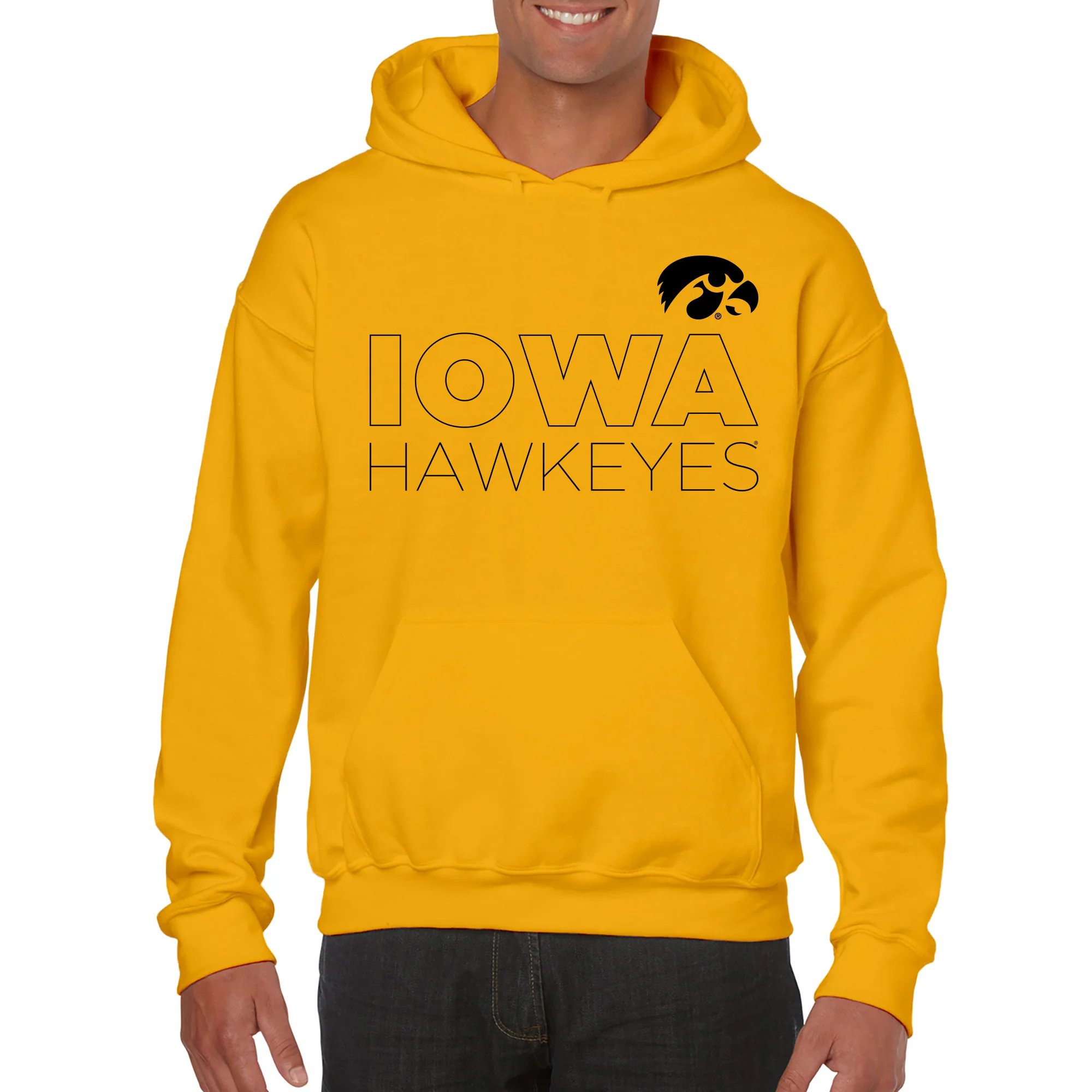 Modern Outline Iowa Hawkeyes Heavy Blend Hoodie - Gold - Image 3