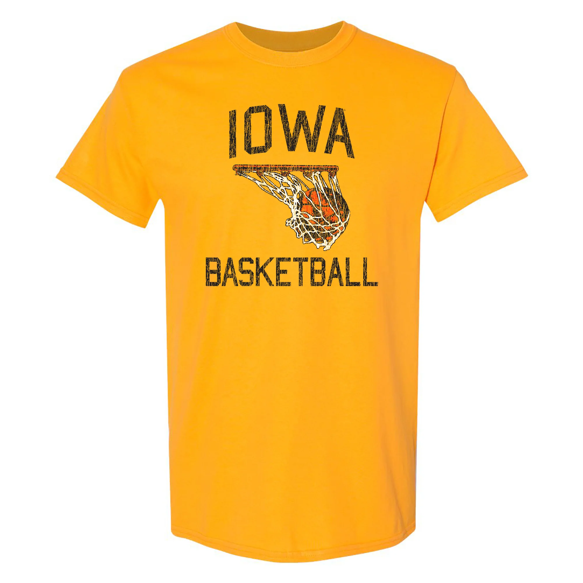 Retro Faded Basketball Iowa Hawkeyes Premium Cotton Short Sleeve T Shirt - Gold