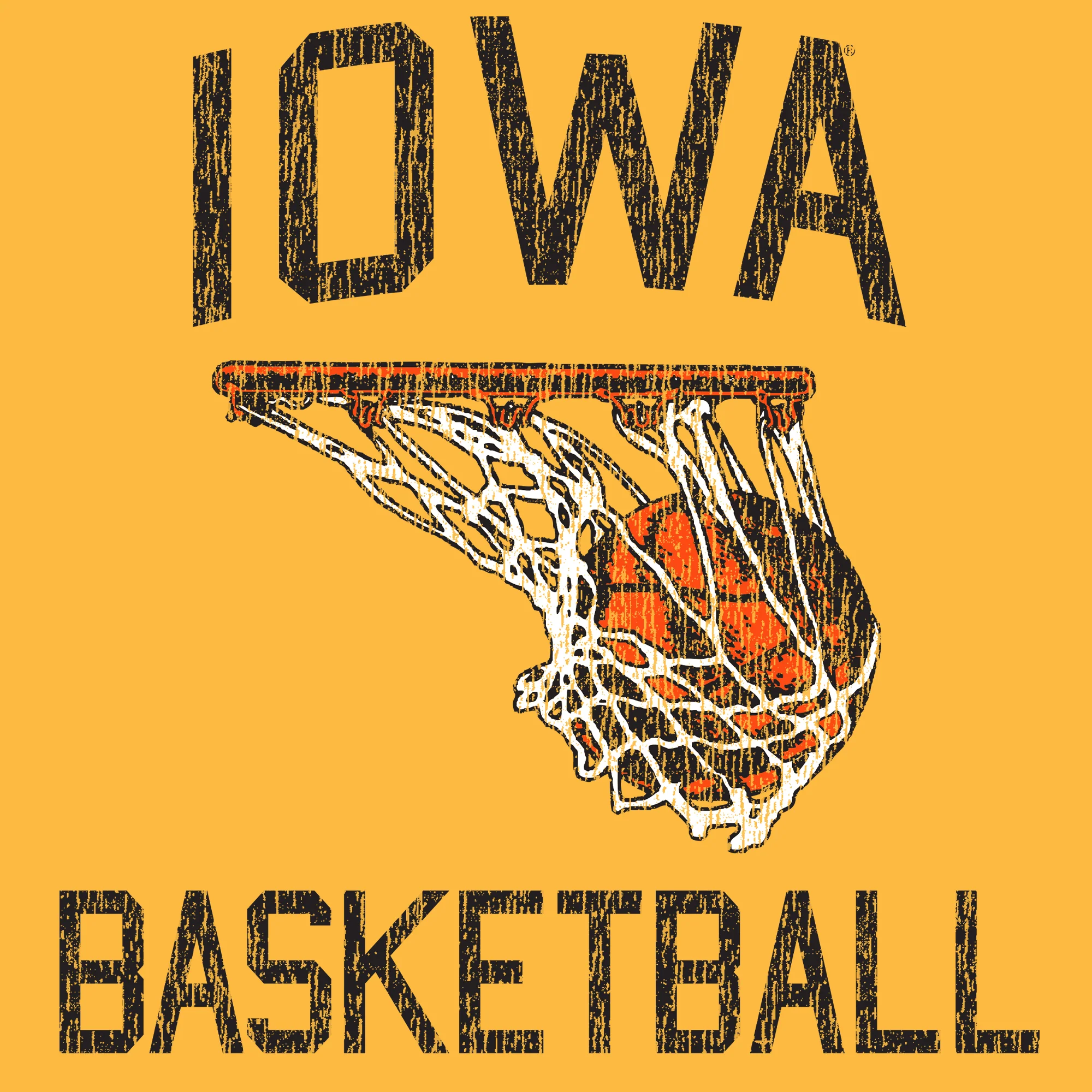 Retro Faded Basketball Iowa Hawkeyes Premium Cotton Short Sleeve T Shirt - Gold - Image 2
