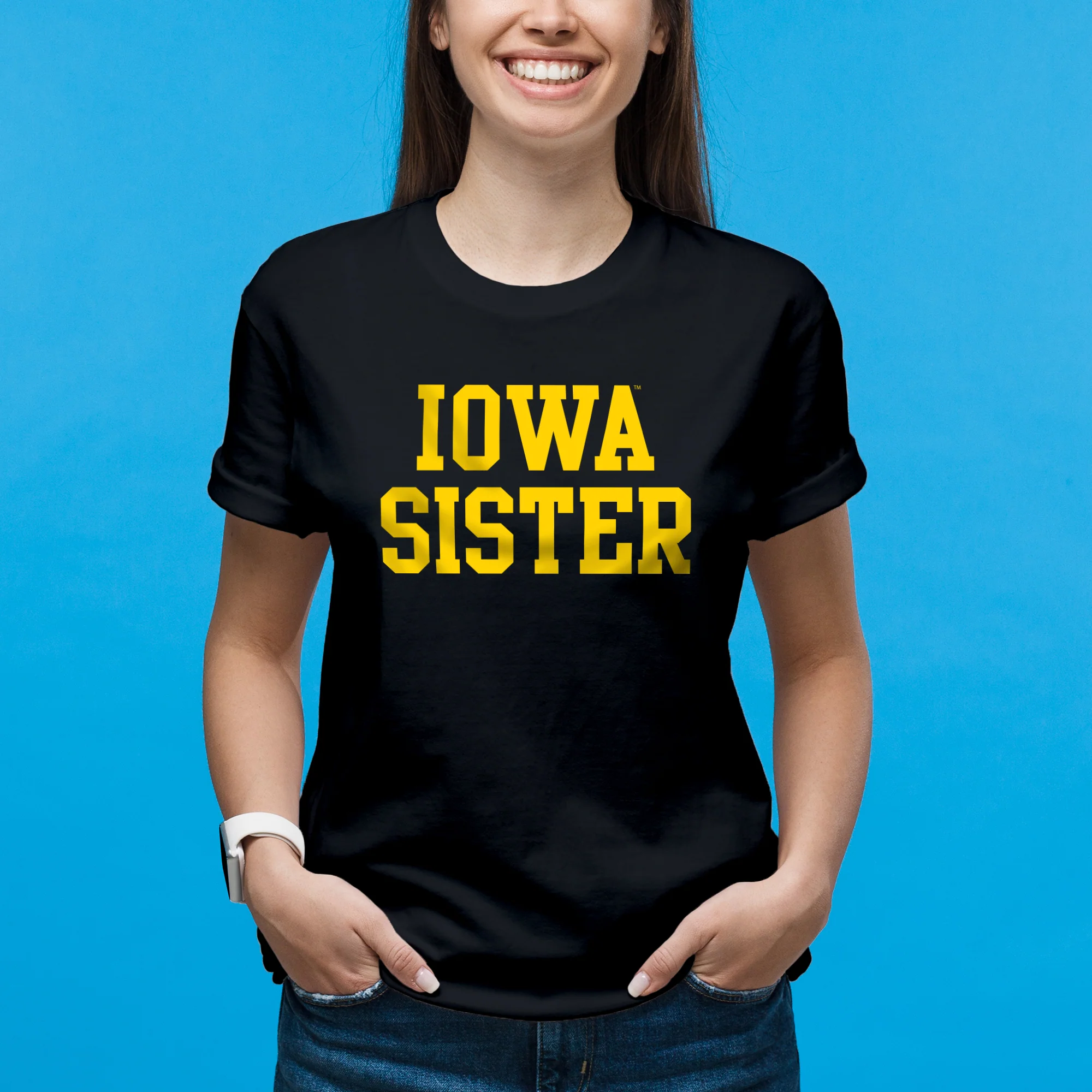 University of Iowa Hawkeyes Basic Block Sister Short Sleeve T Shirt - Black - Image 3
