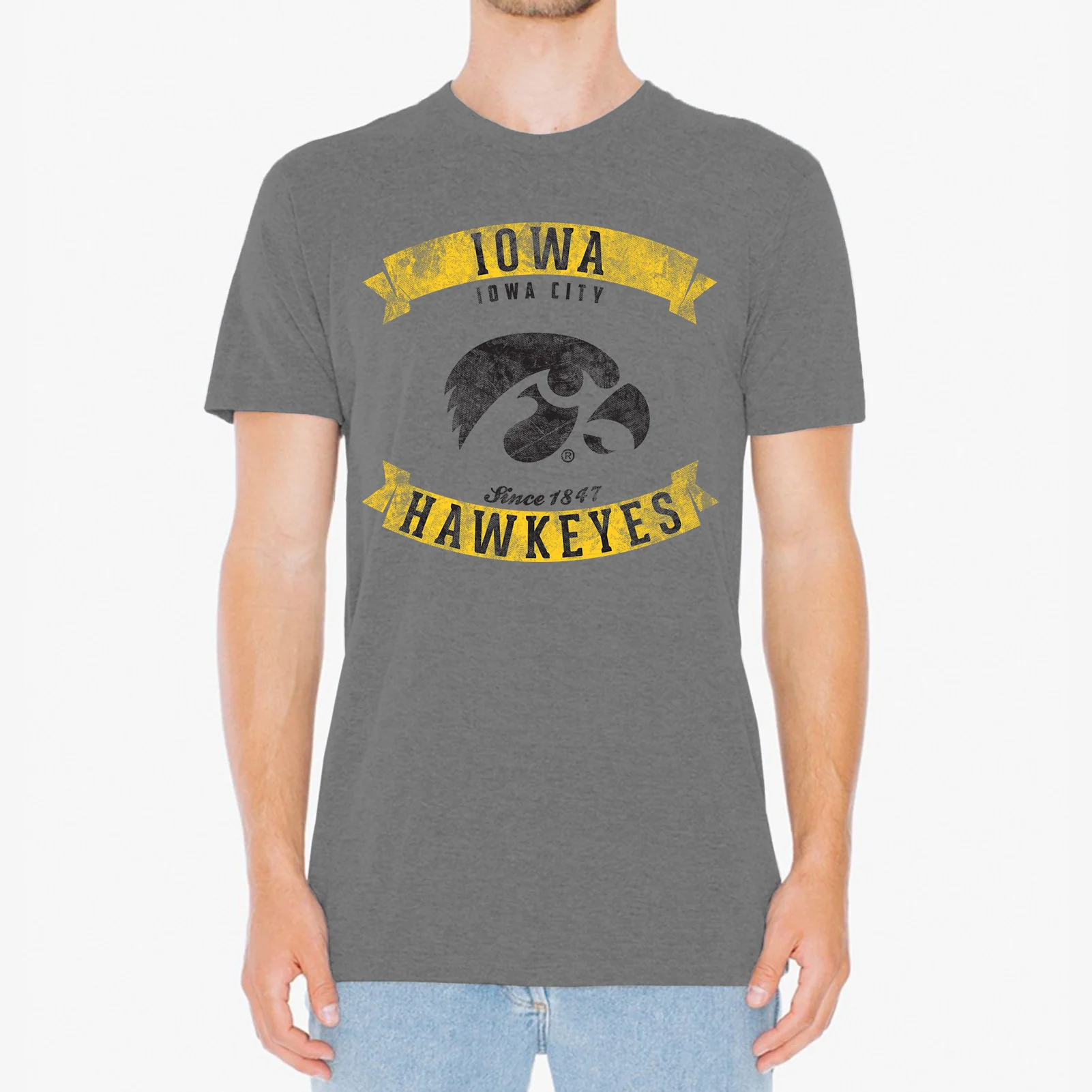 Vintage Banners Iowa Hawkeyes Triblend Short Sleeve T Shirt - Premium Heather - Image 4