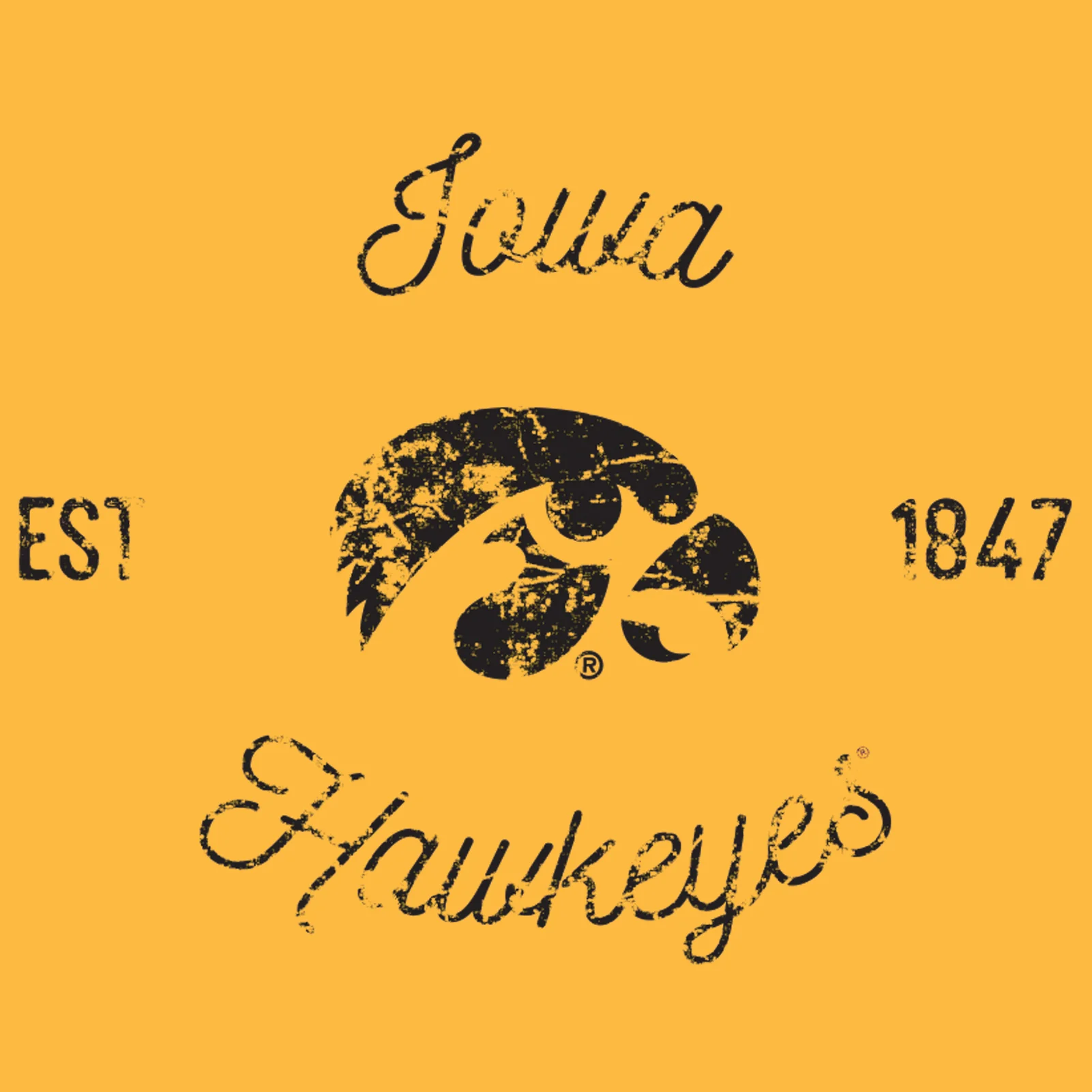 Vintage Script Iowa Hawkeyes Premium Cotton Short Sleeve T Shirt - Gold - Image 2