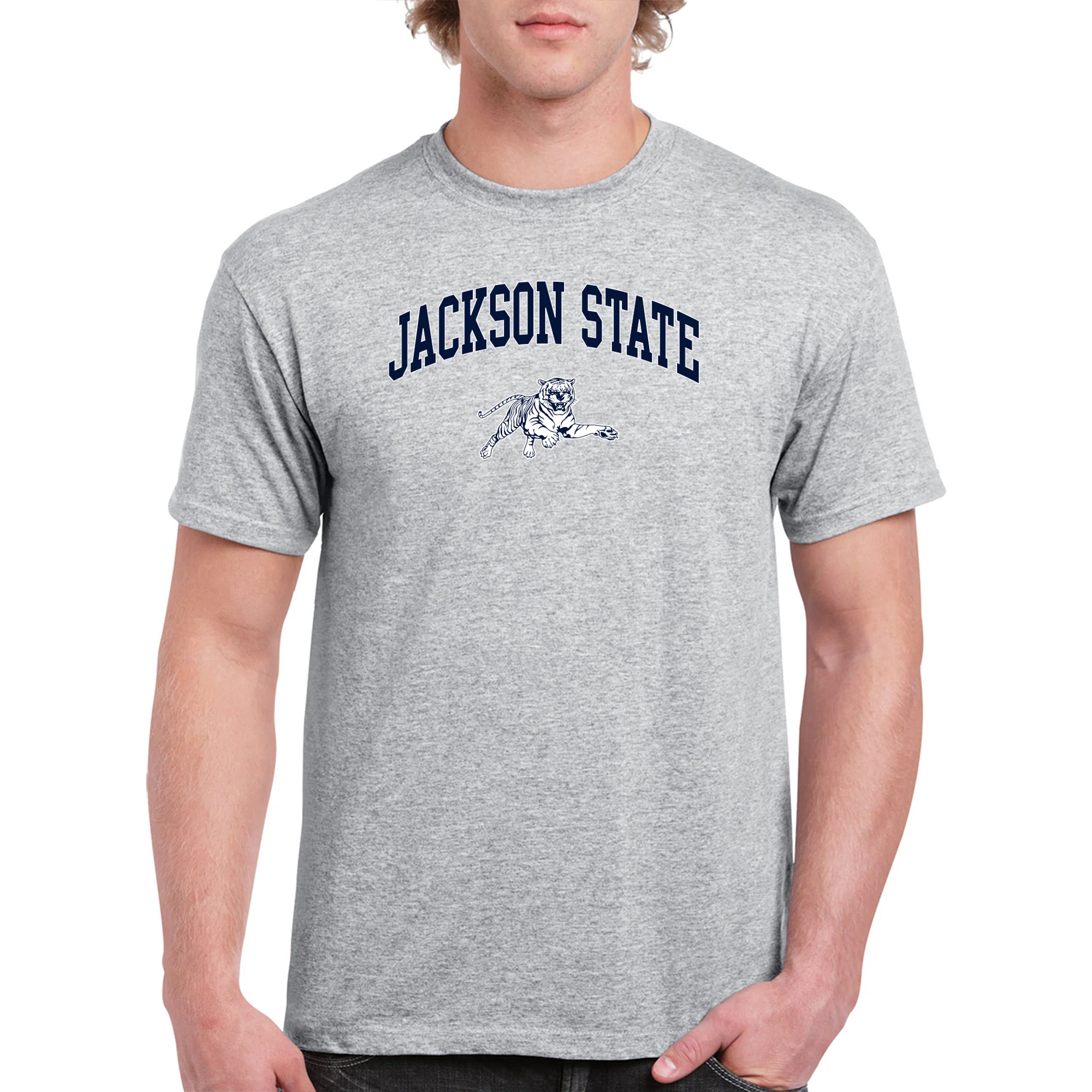 Jackson State Tigers Arch Logo T Shirt - Sport Grey - Image 3