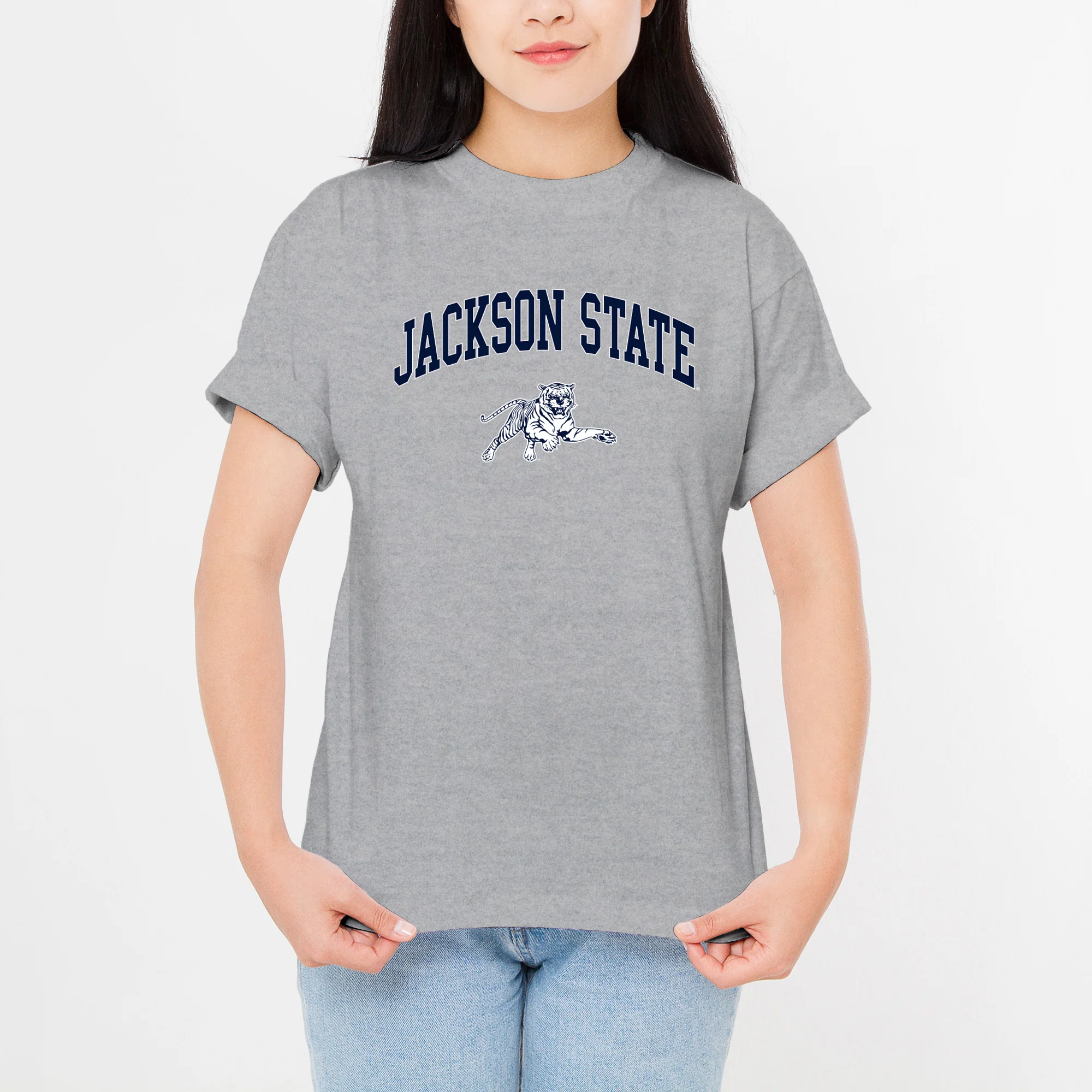 Jackson State Tigers Arch Logo T Shirt - Sport Grey - Image 4