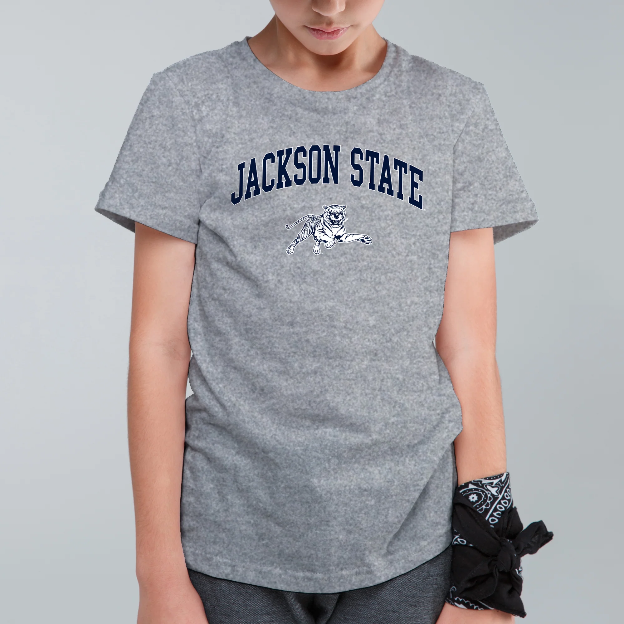 Jackson State Tigers Arch Logo Youth T Shirt - Sport Grey - Image 3