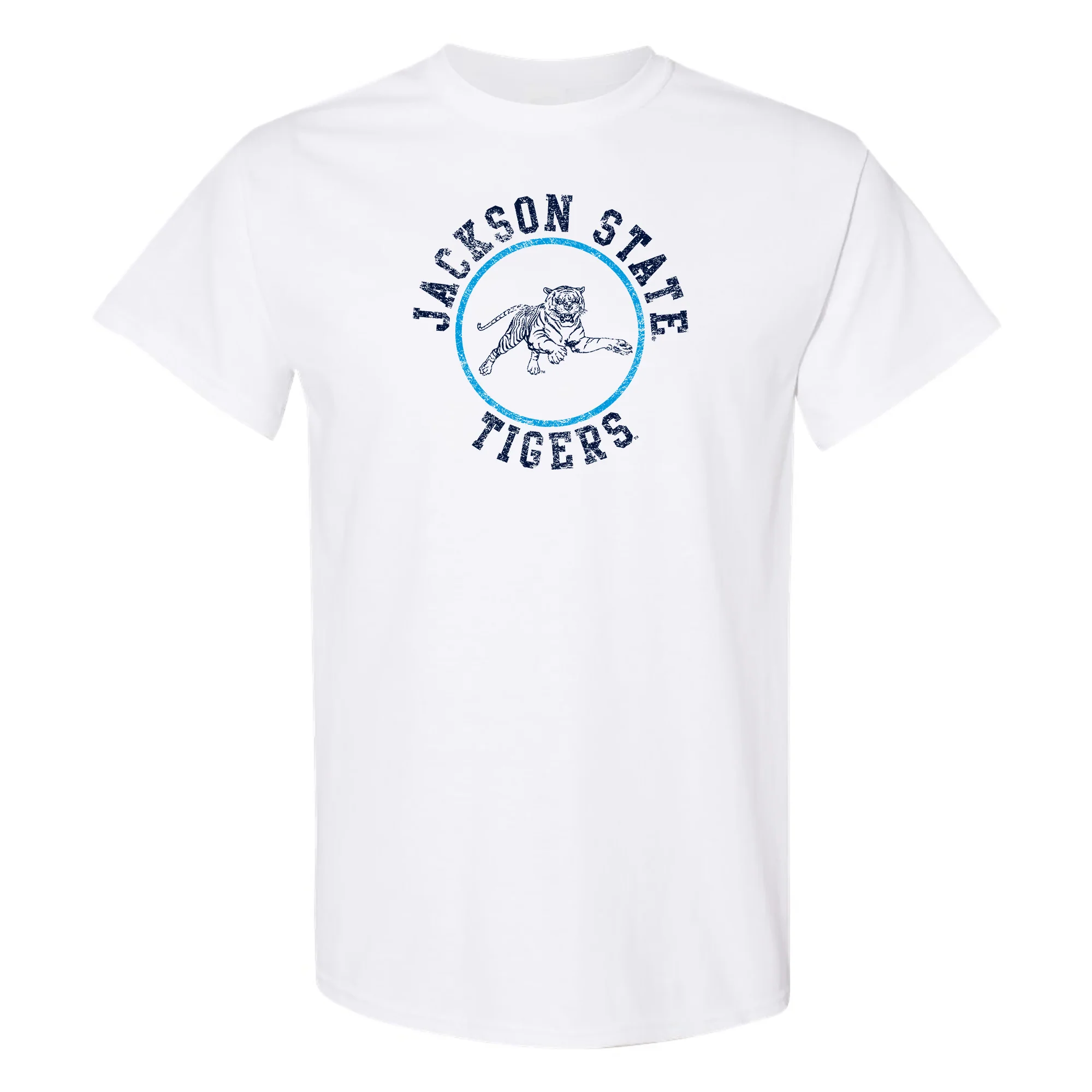 Jackson State Tigers Distressed Circle Logo T Shirt - White