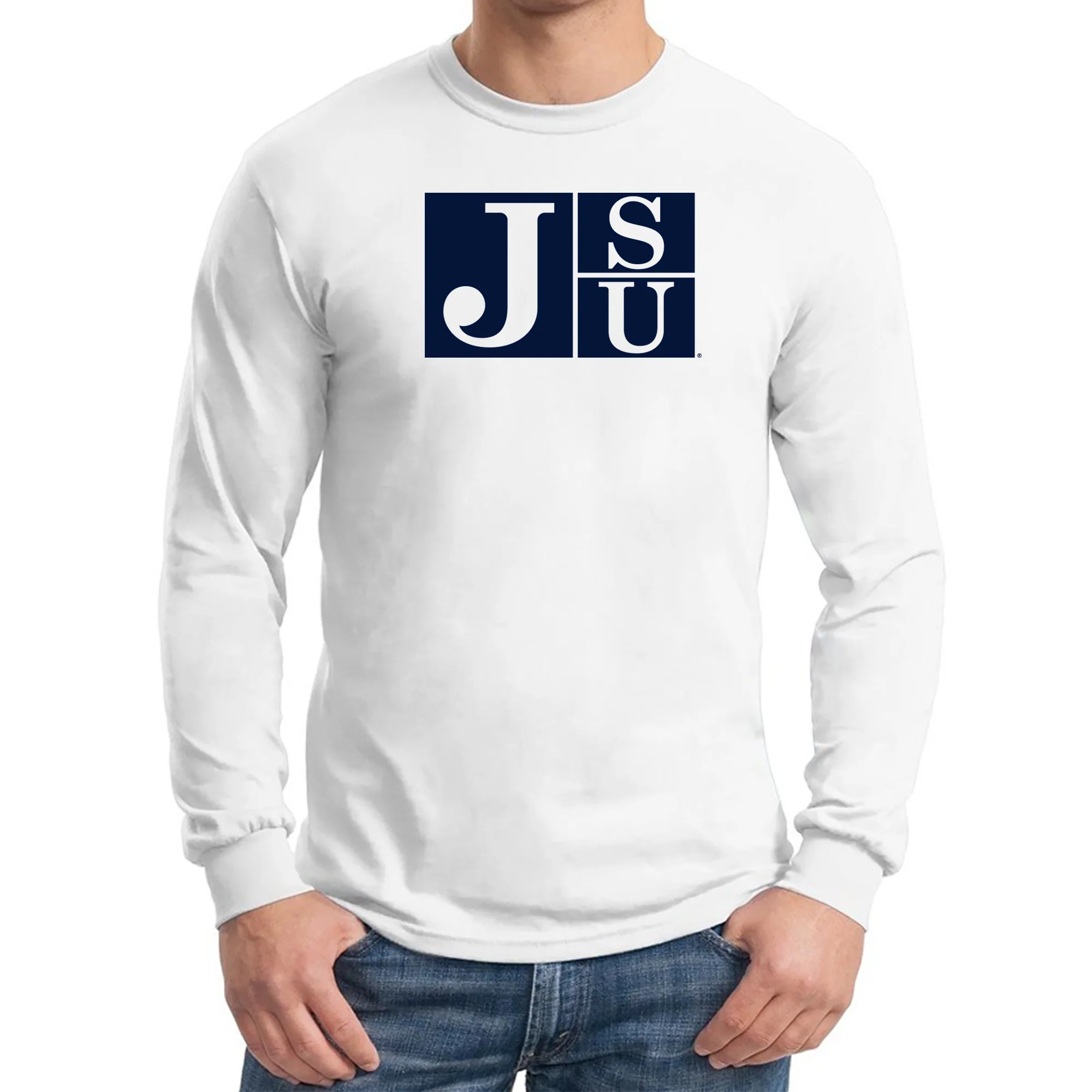 Jackson State Tigers Primary Logo Long Sleeve T Shirt - White - Image 3
