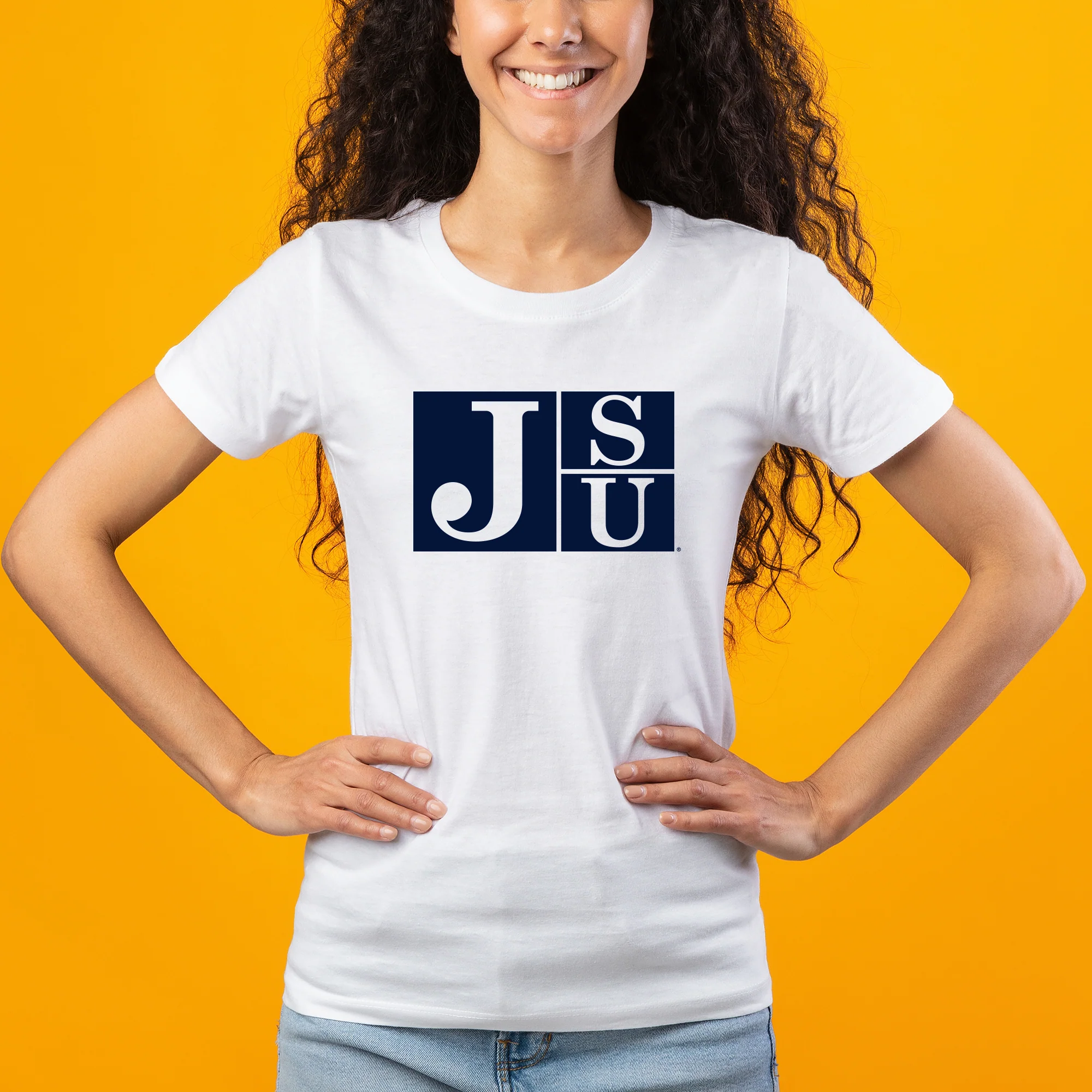 Jackson State Tigers Primary Logo Womens T Shirt - White - Image 4