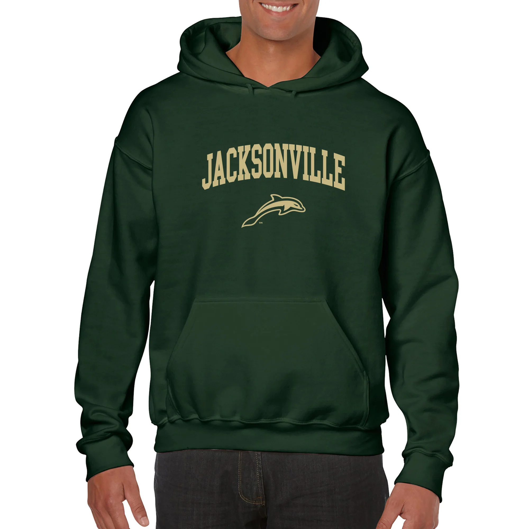 Jacksonville University Dolphins Arch Logo Cotton Hoodie - Forest - Image 3