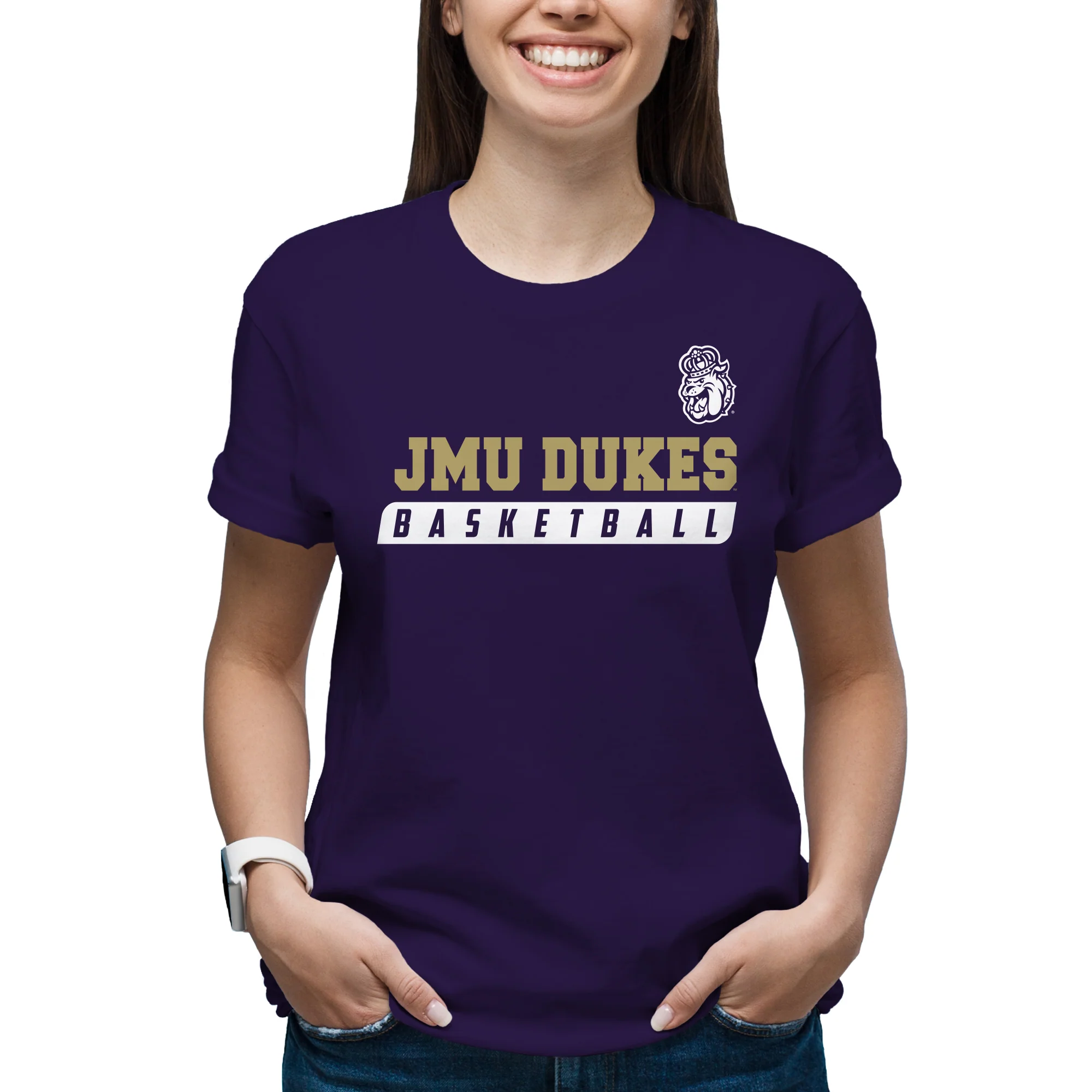 James Madison Basketball Slant T-Shirt - Purple - Image 4