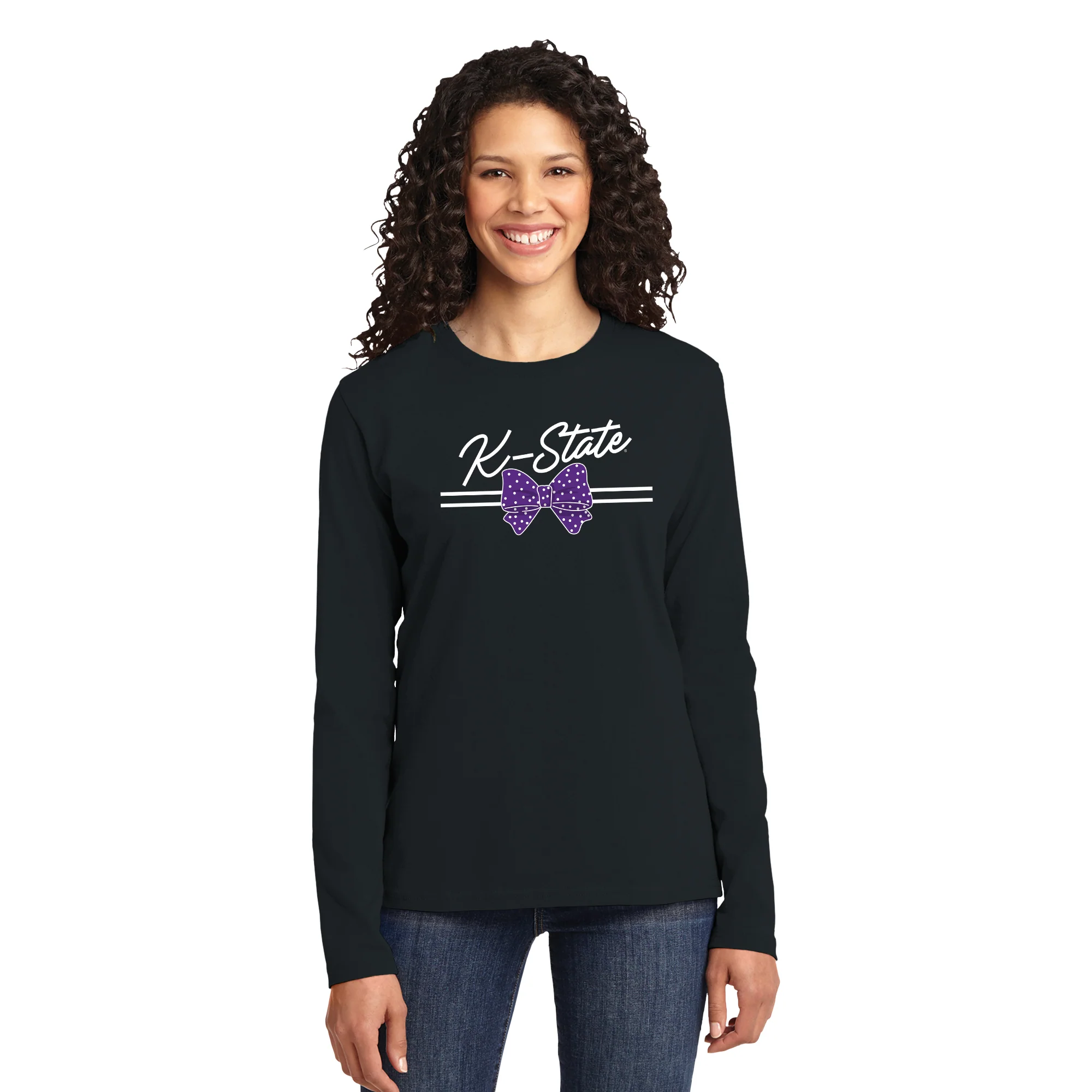 K-State Bow Script Womens Long Sleeve - Black - Image 3