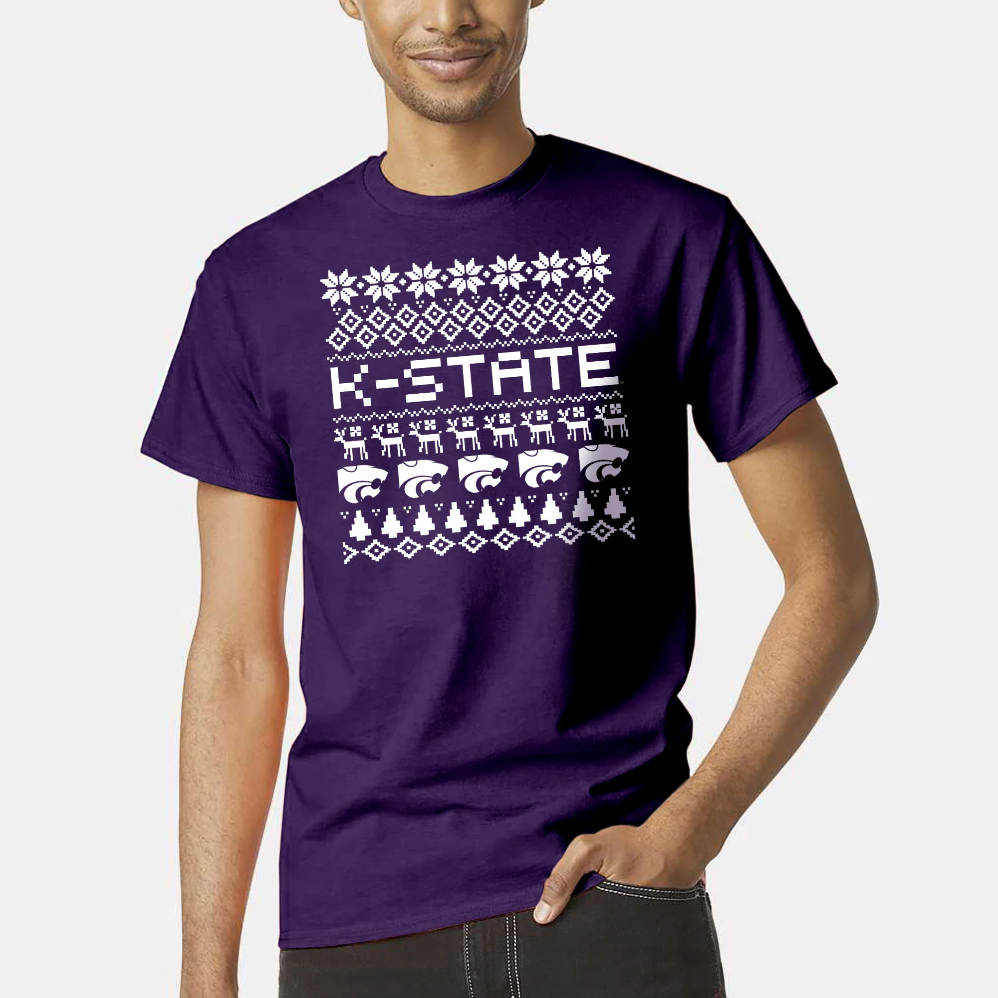 Kansas State Holiday Sweater T-Shirt - Purple - Image 3