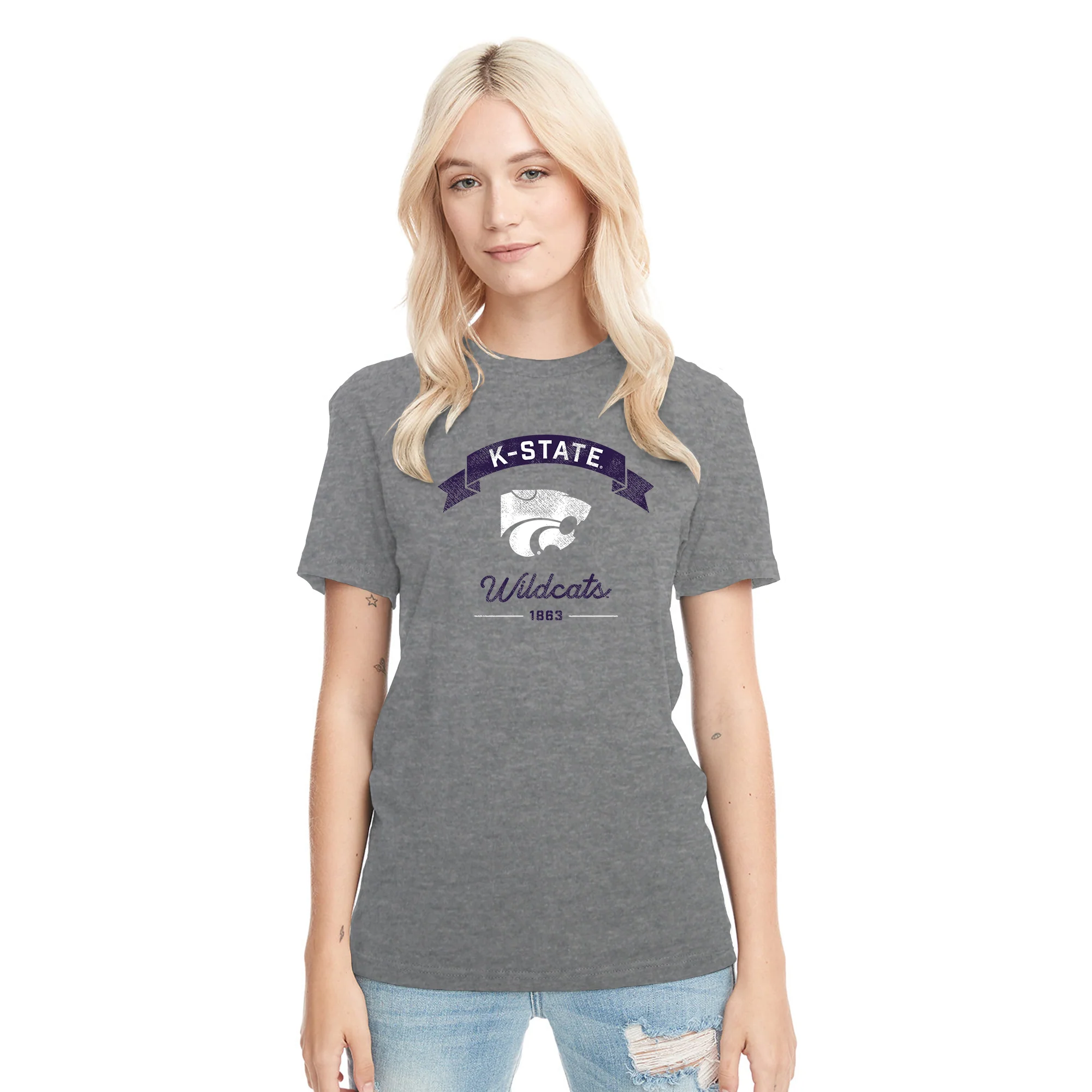 K-State Ribbon Arc NLA Triblend T-Shirt - Premium Heather - Image 4