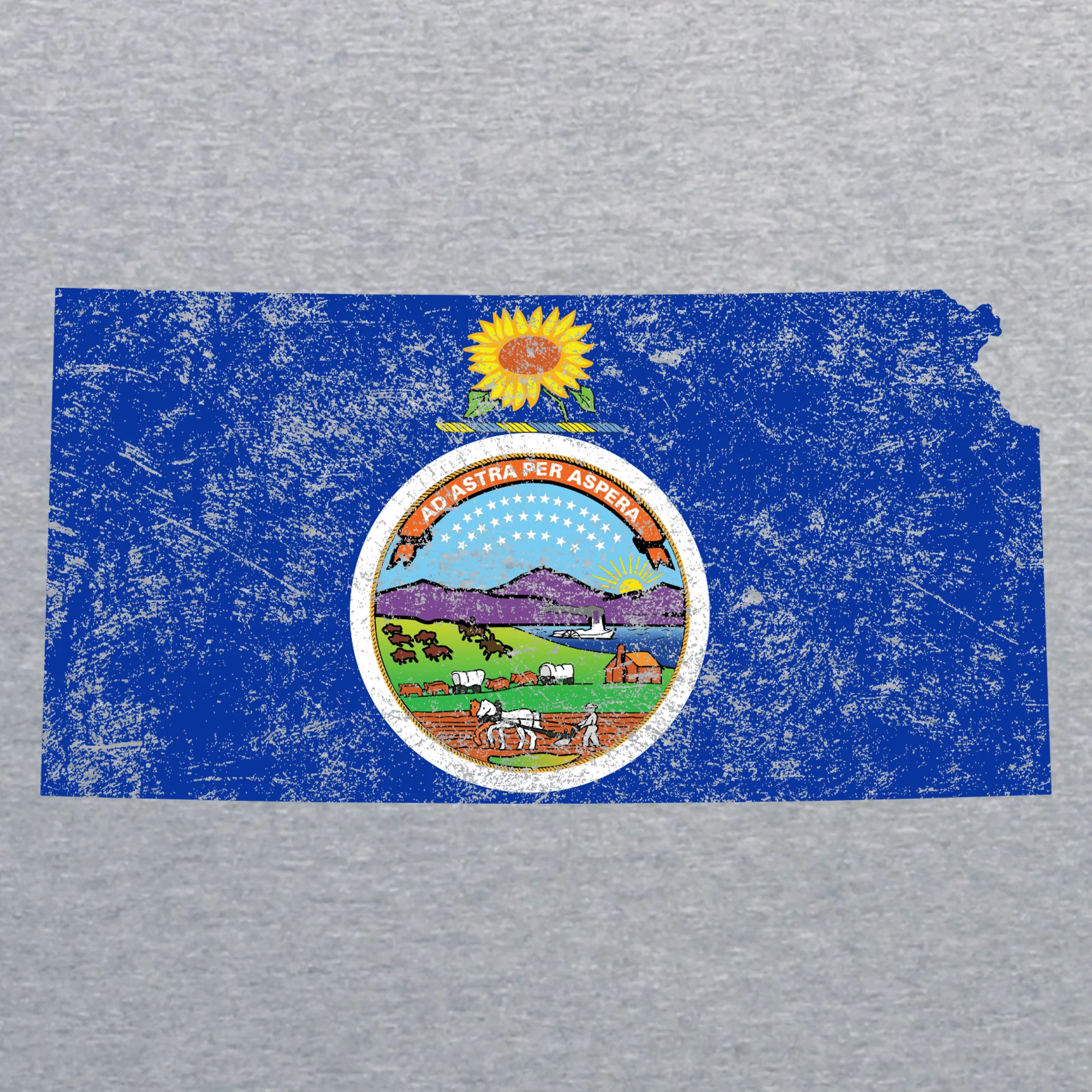 Kansas Distressed State Flag Outline Crewneck Sweatshirt - Sport Grey - Image 2
