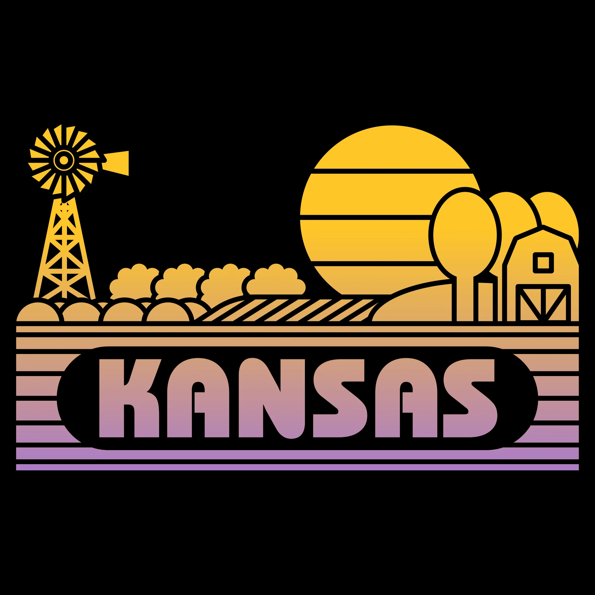 Kansas Groovy Sunset T-Shirt - Black - Image 2