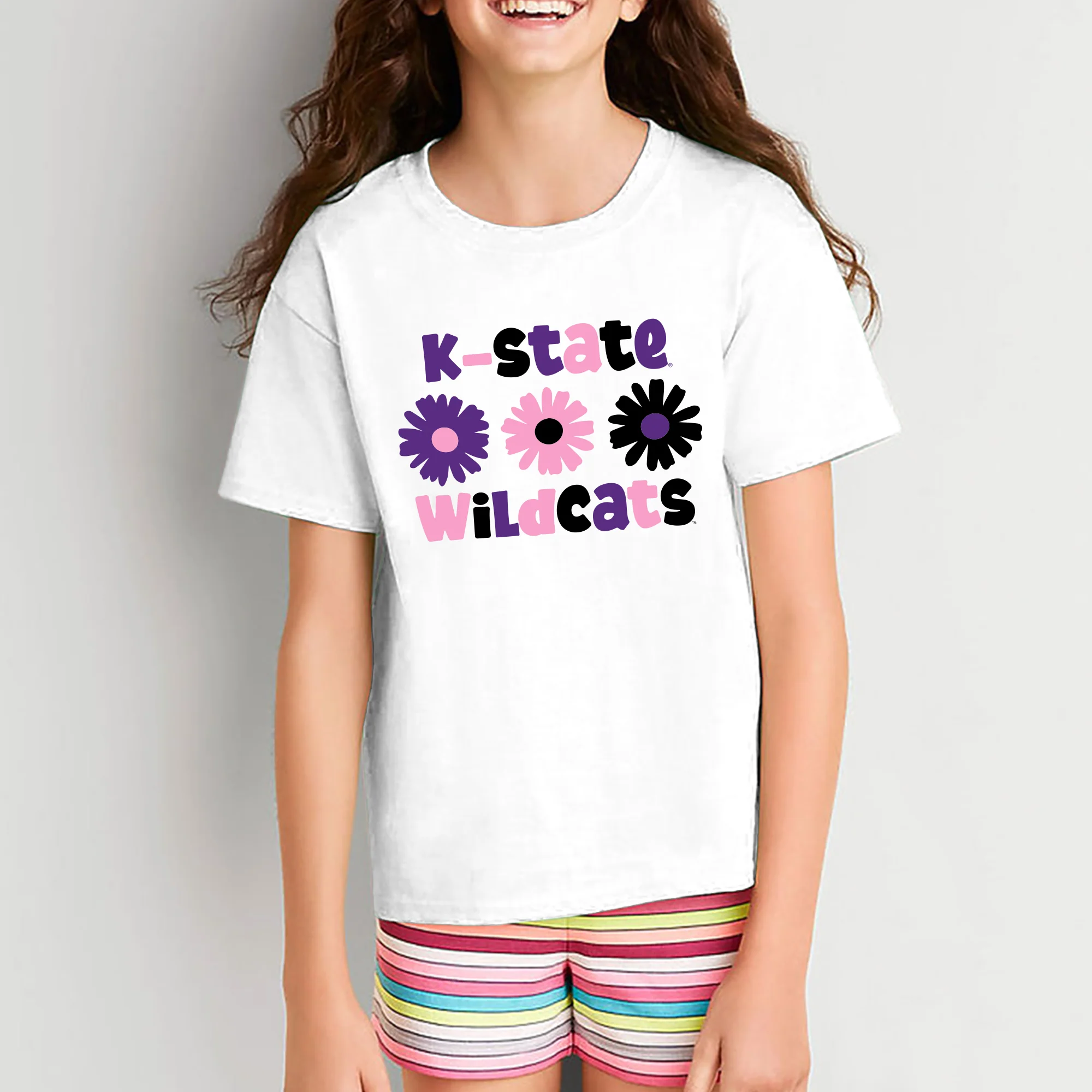 Kansas State Daisy Dot Youth T-Shirt - White - Image 3