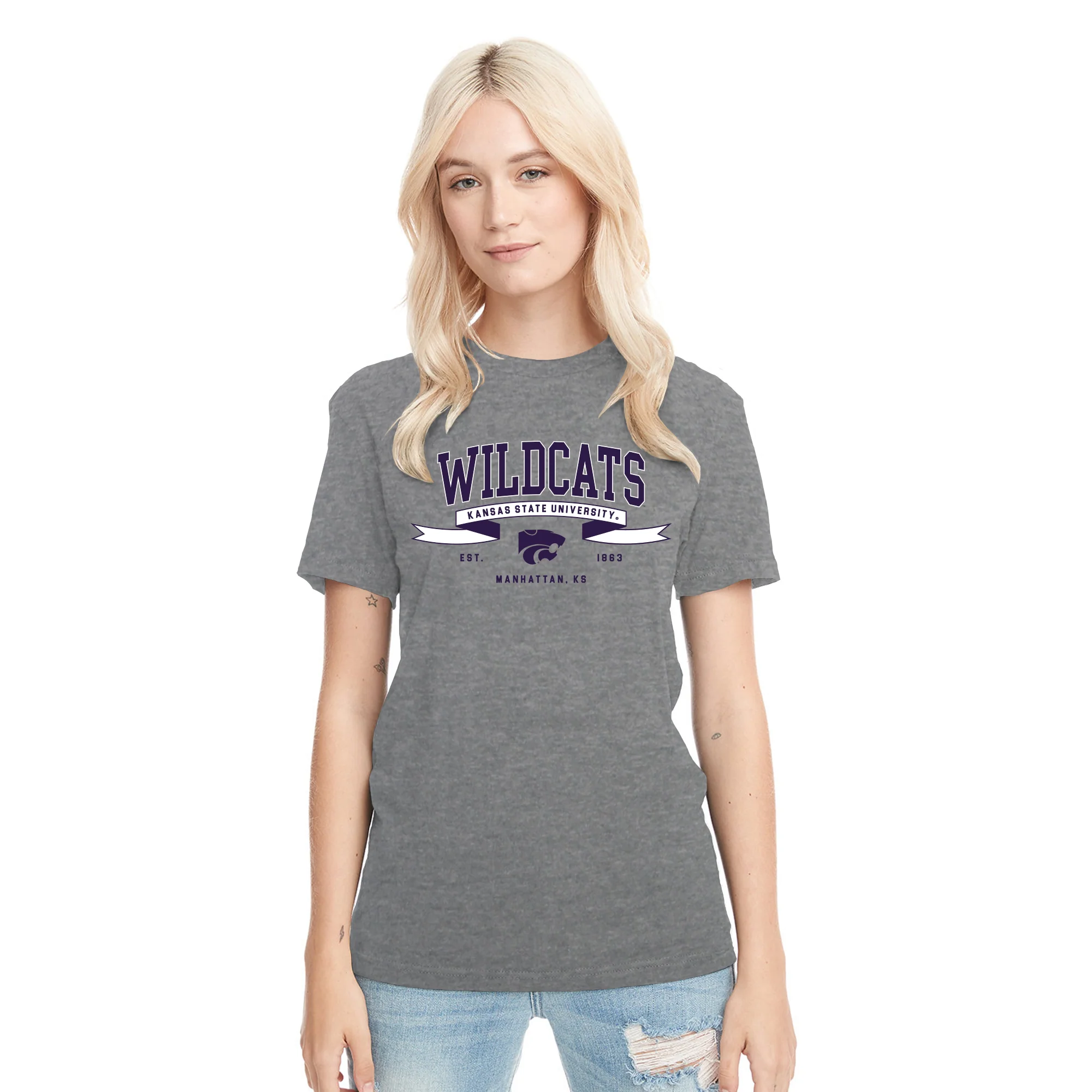 Kansas State Ribbon Flight NLA Triblend T-Shirt - Premium Heather - Image 4