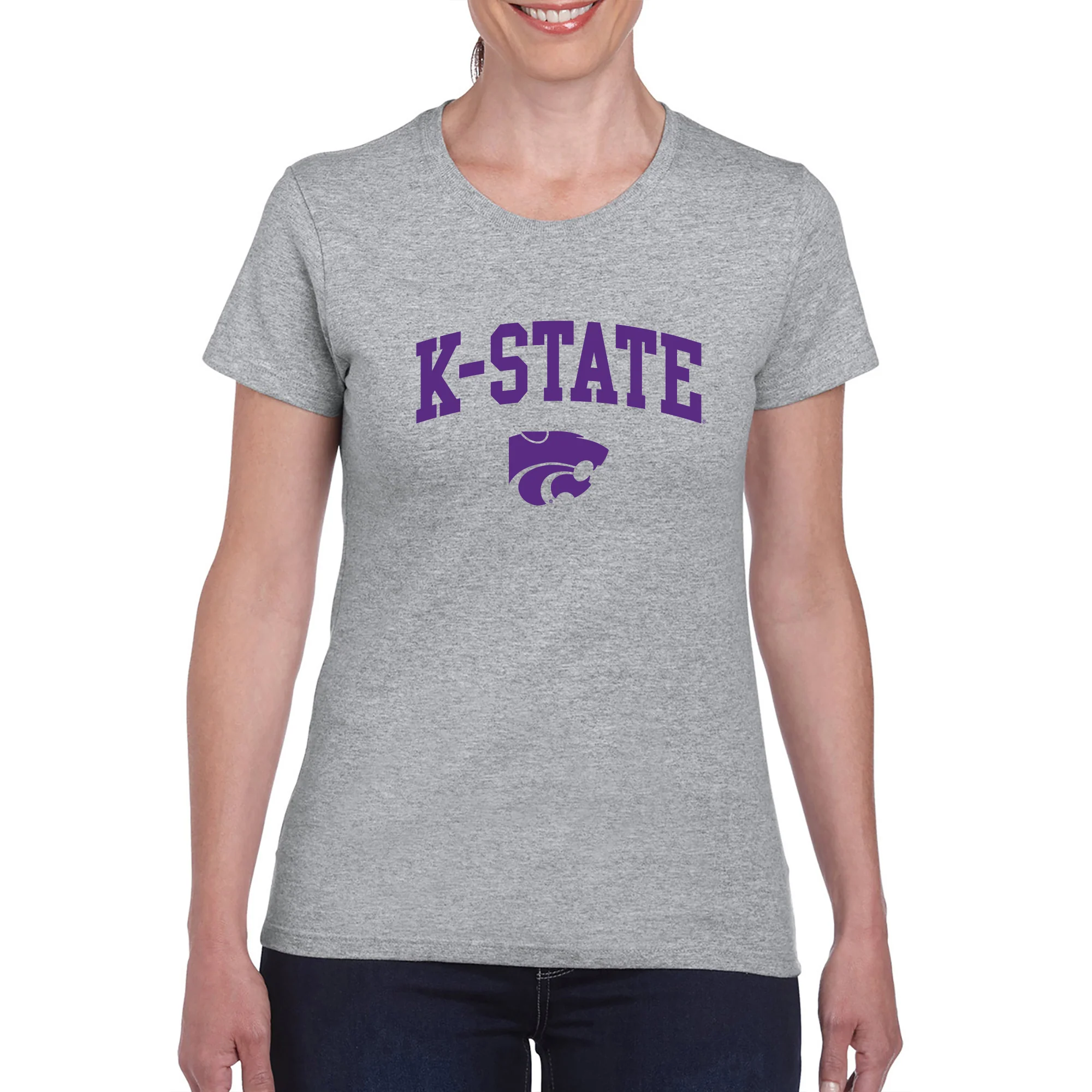 Kansas State University Wildcats Arch Logo Cotton Women's T-Shirt - Sport Grey - Image 3