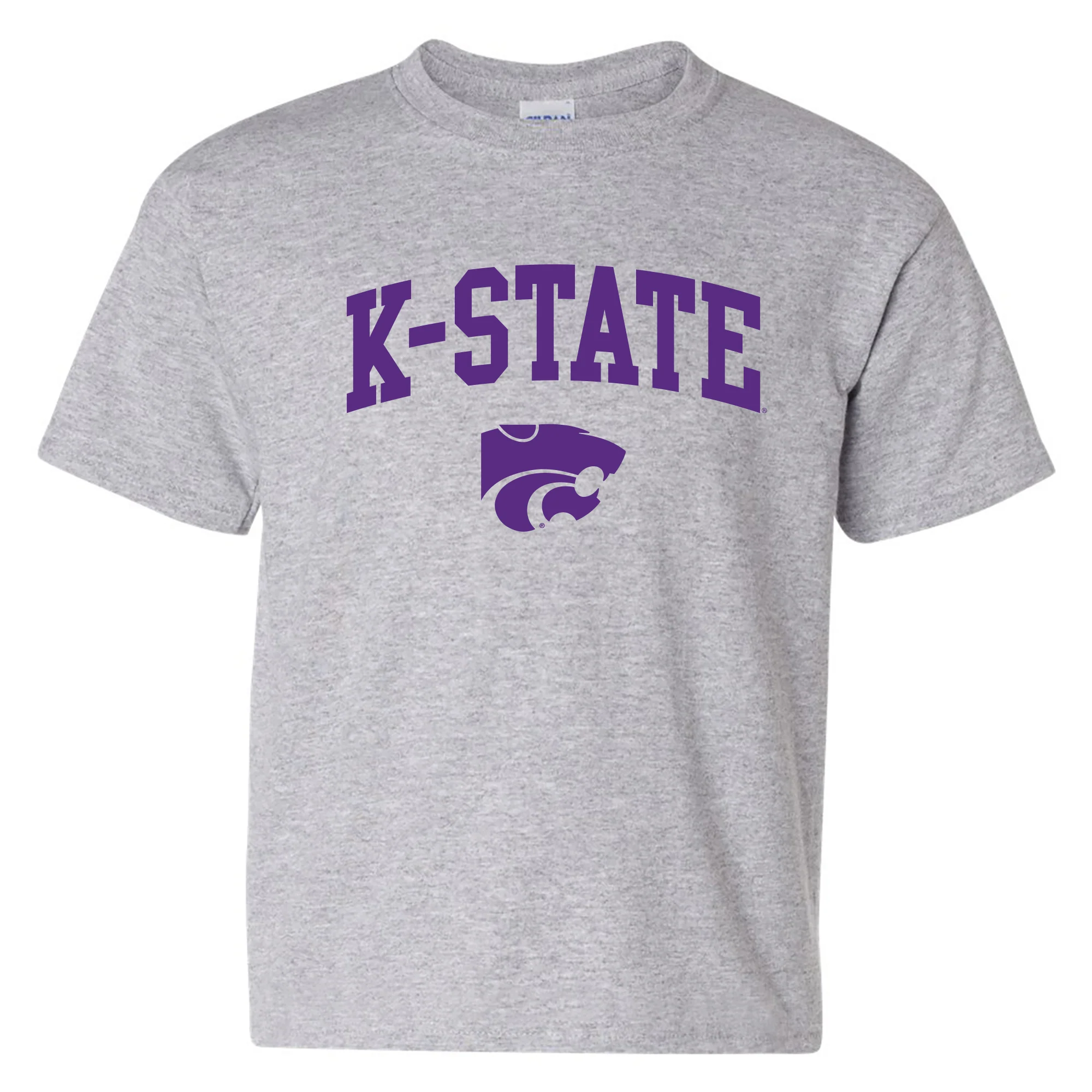 Kansas State University Wildcats Arch Logo Cotton Youth T-Shirt - Sport Grey