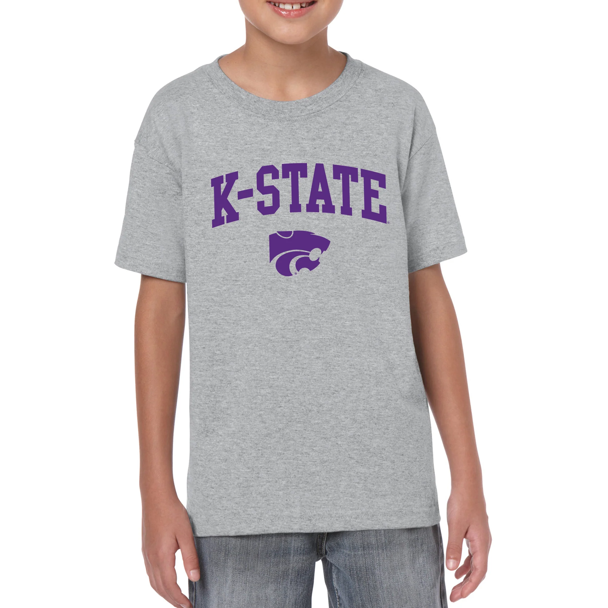 Kansas State University Wildcats Arch Logo Cotton Youth T-Shirt - Sport Grey - Image 3