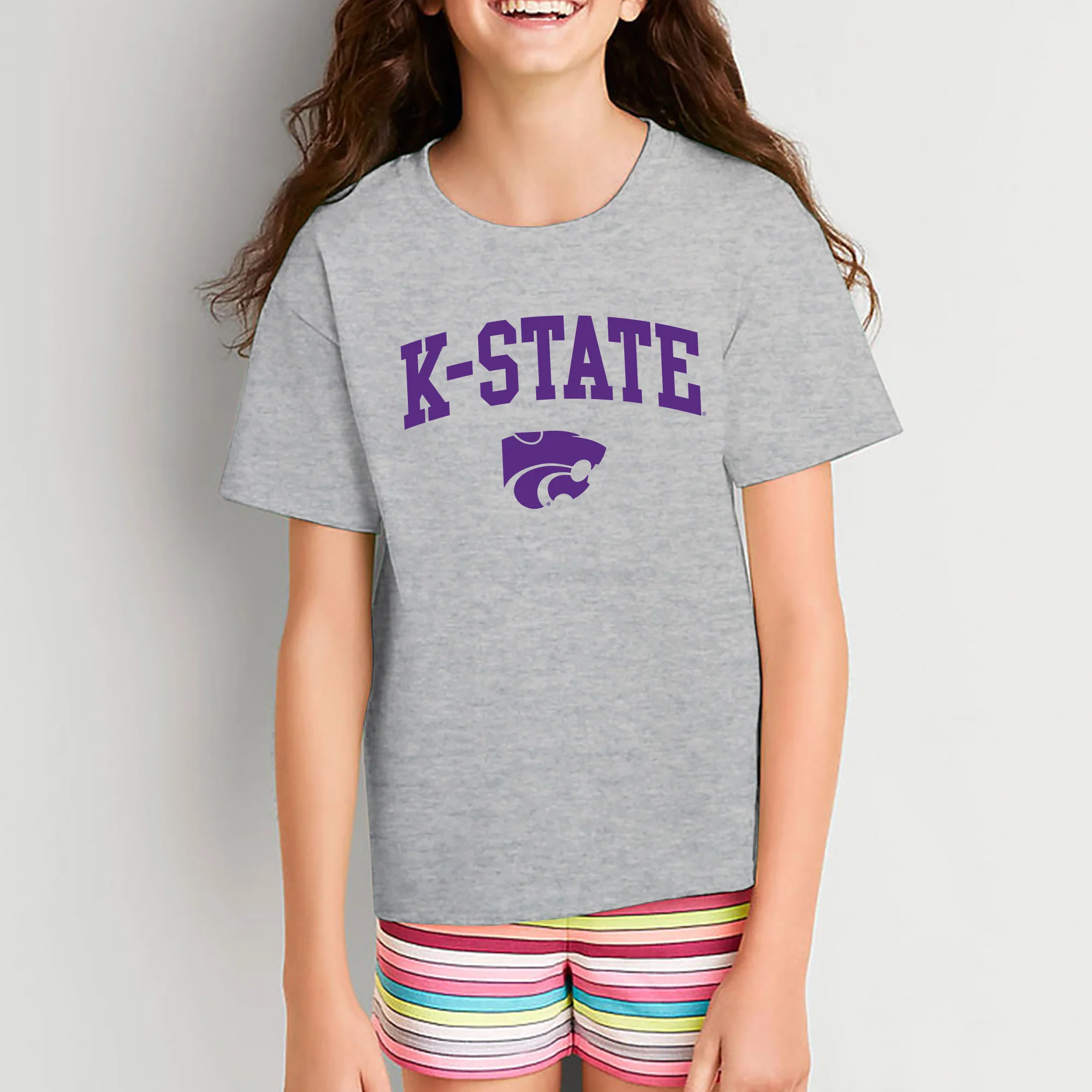Kansas State University Wildcats Arch Logo Cotton Youth T-Shirt - Sport Grey - Image 4