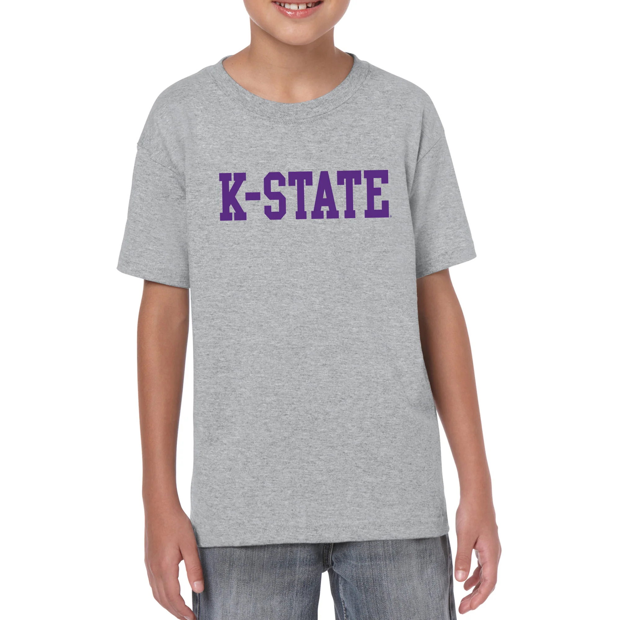 Kansas State University Wildcats Basic Block Cotton Youth T-Shirt - Sport Grey - Image 3