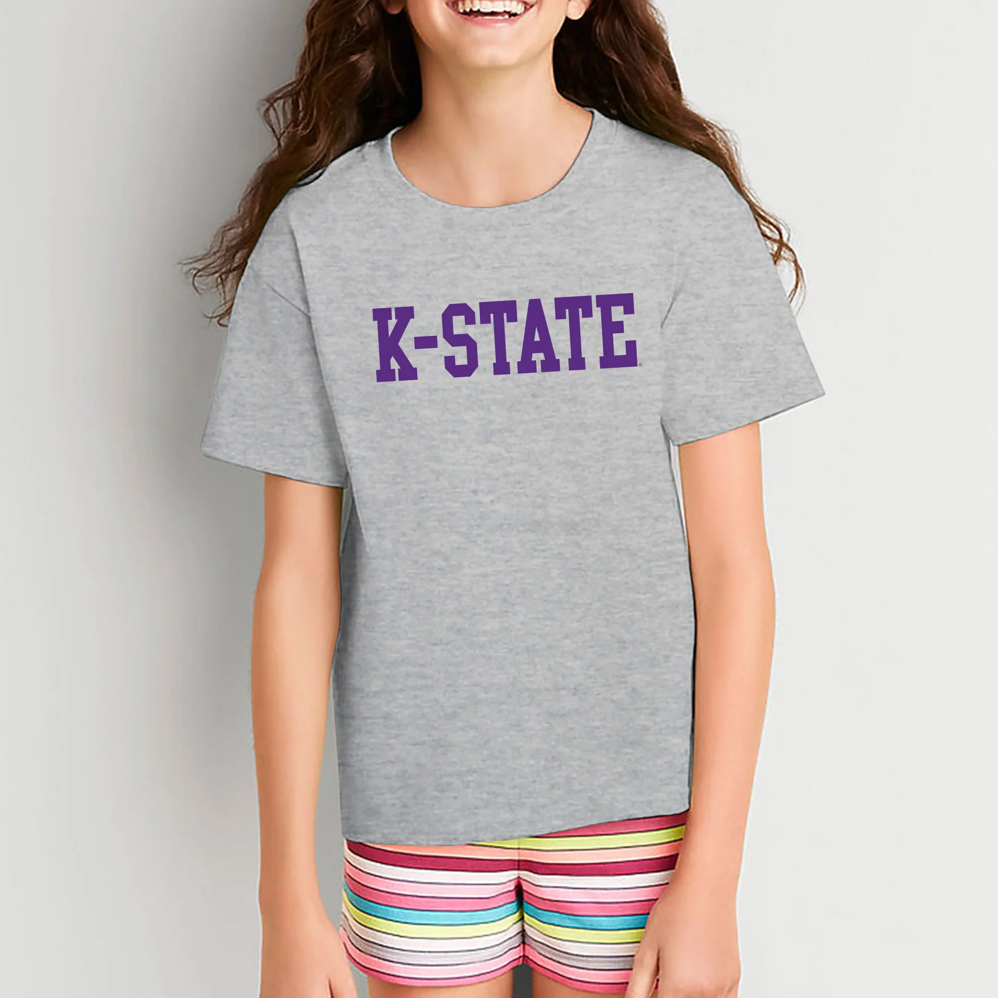 Kansas State University Wildcats Basic Block Cotton Youth T-Shirt - Sport Grey - Image 4