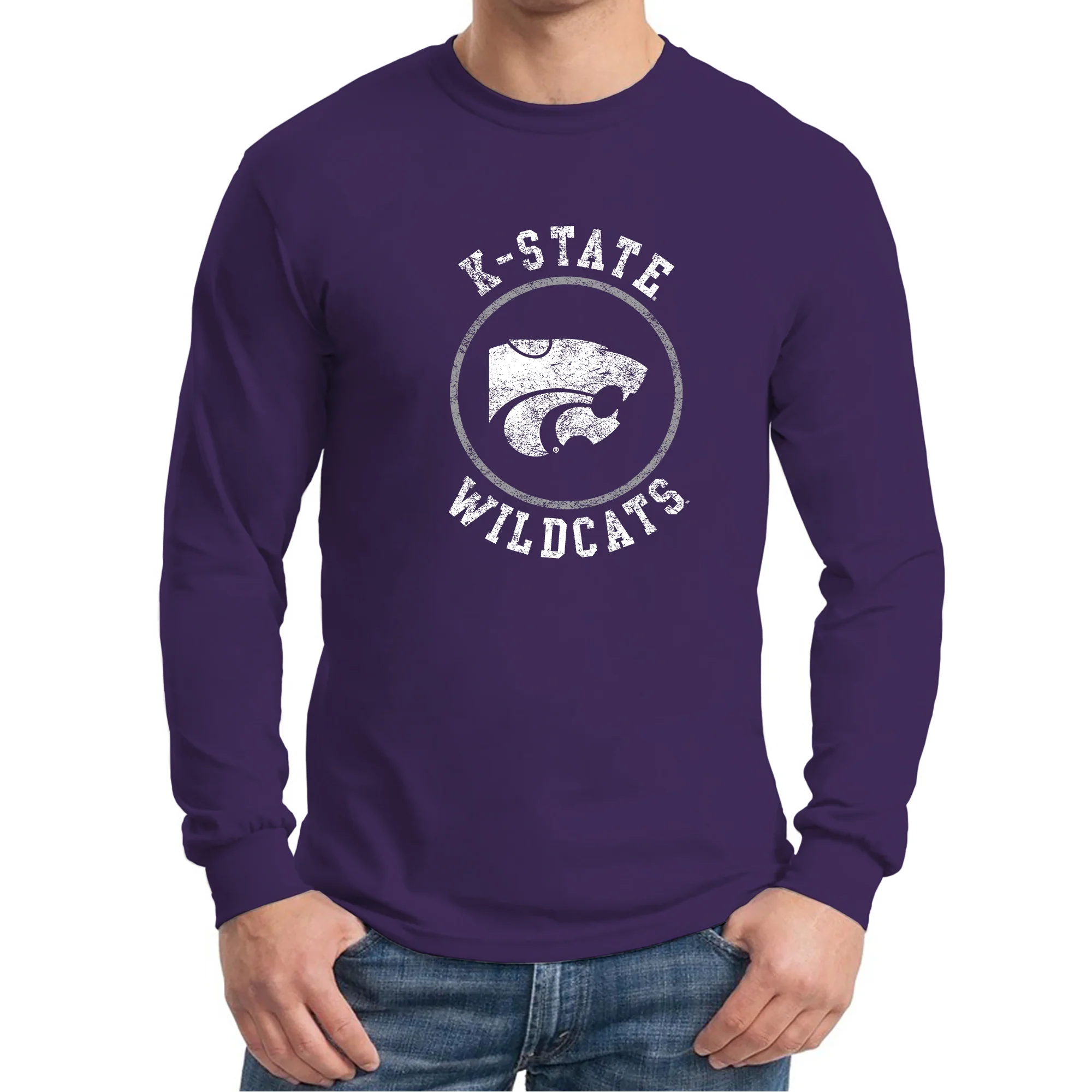 Kansas State University Wildcats Distressed Circle Logo Cotton Long Sleeve T-Shirt - Purple - Image 3