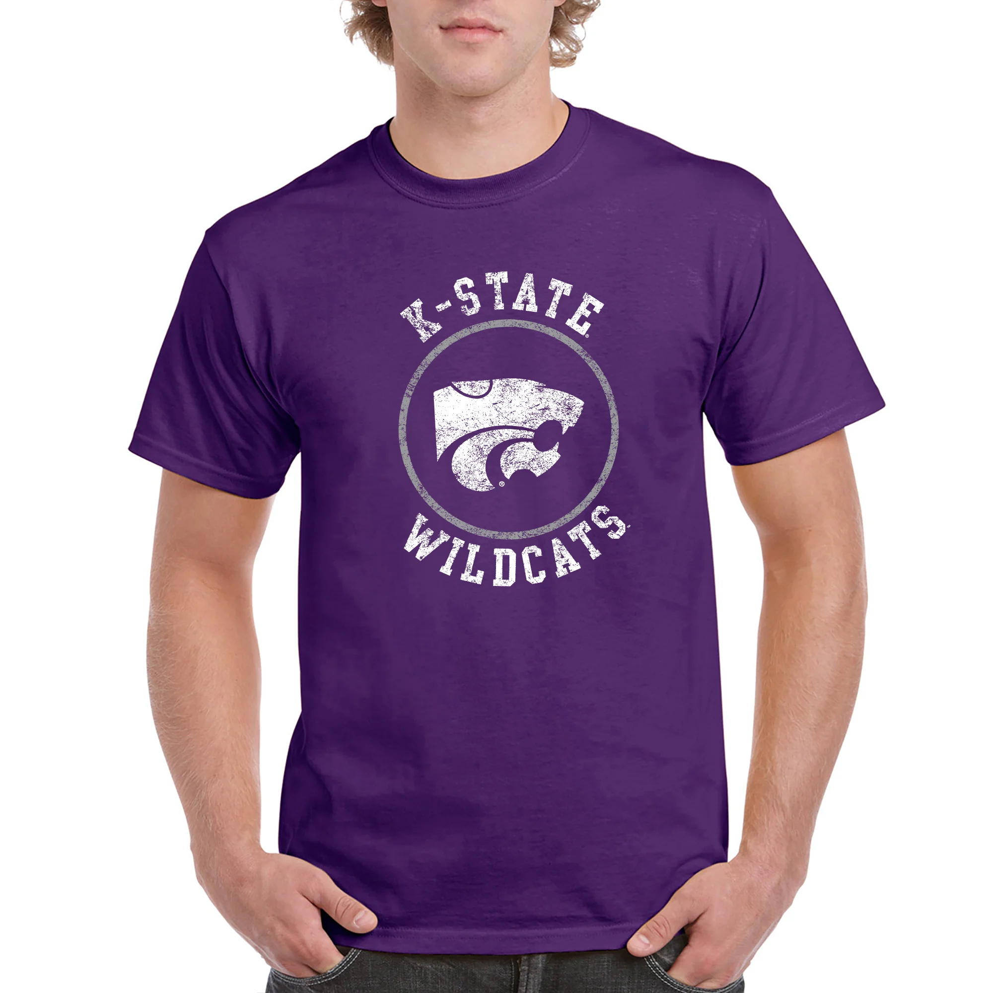 Kansas State University Wildcats Distressed Circle Logo Cotton T-Shirt - Purple - Image 3