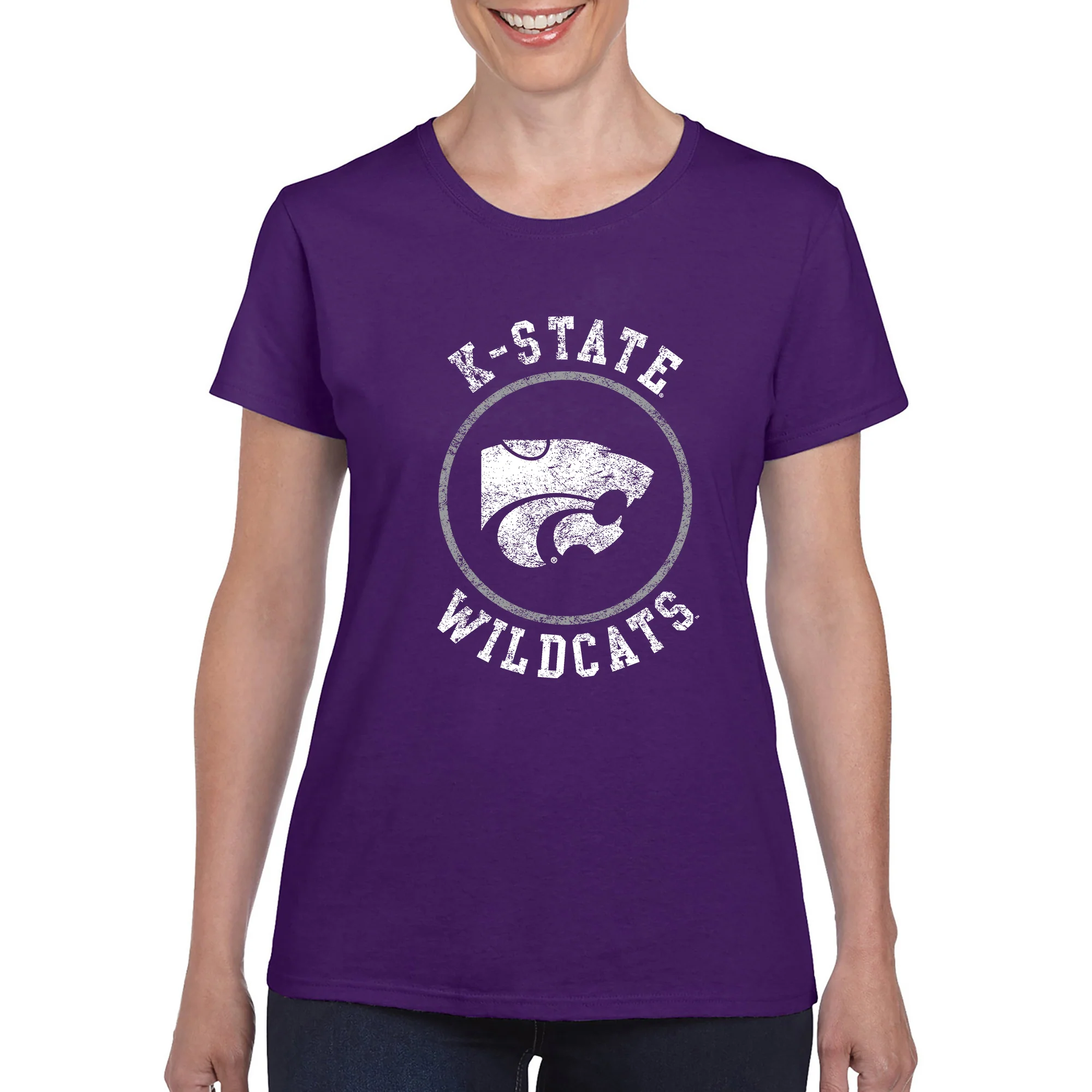 Kansas State University Wildcats Distressed Circle Logo Cotton Women's T-Shirt - Purple - Image 3