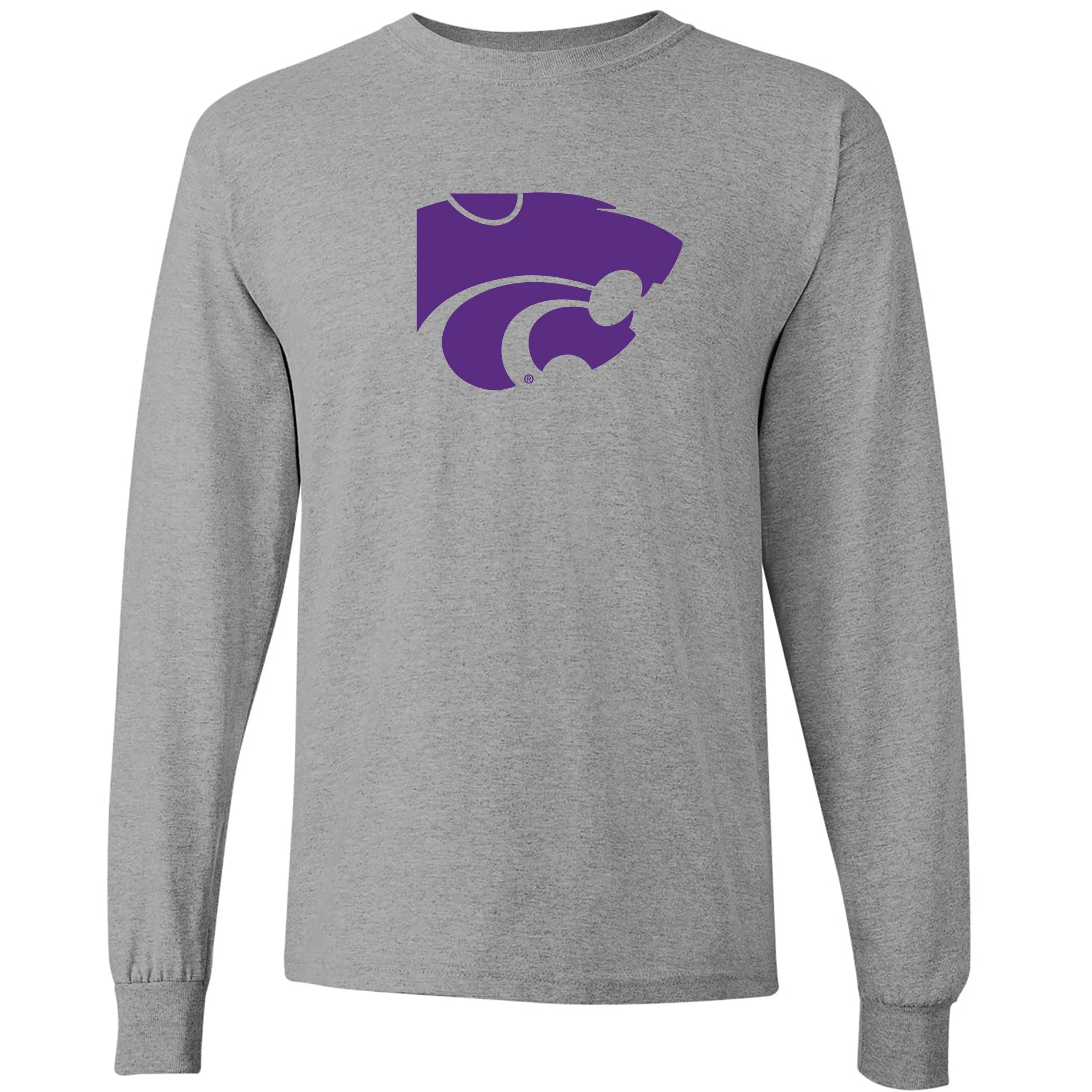 Kansas State University Wildcats Primary Logo Cotton Long Sleeve T-Shirt - Sport Grey