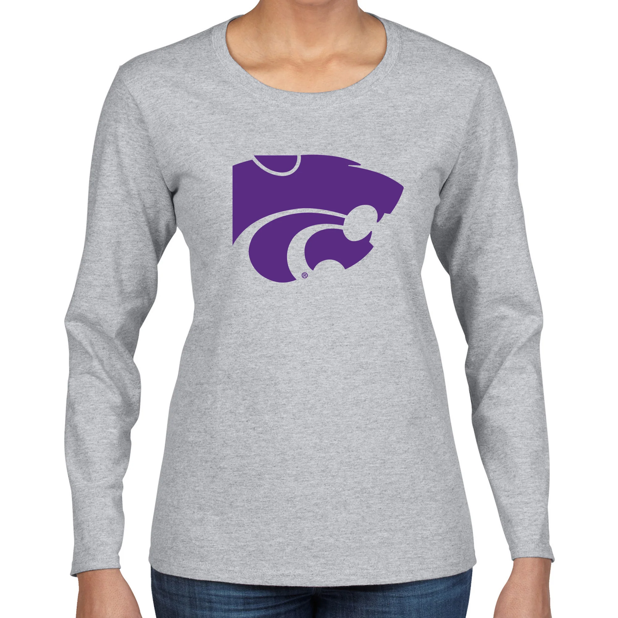 Kansas State University Wildcats Primary Logo Cotton Womens Long Sleeve T-Shirt - Sport Grey - Image 3