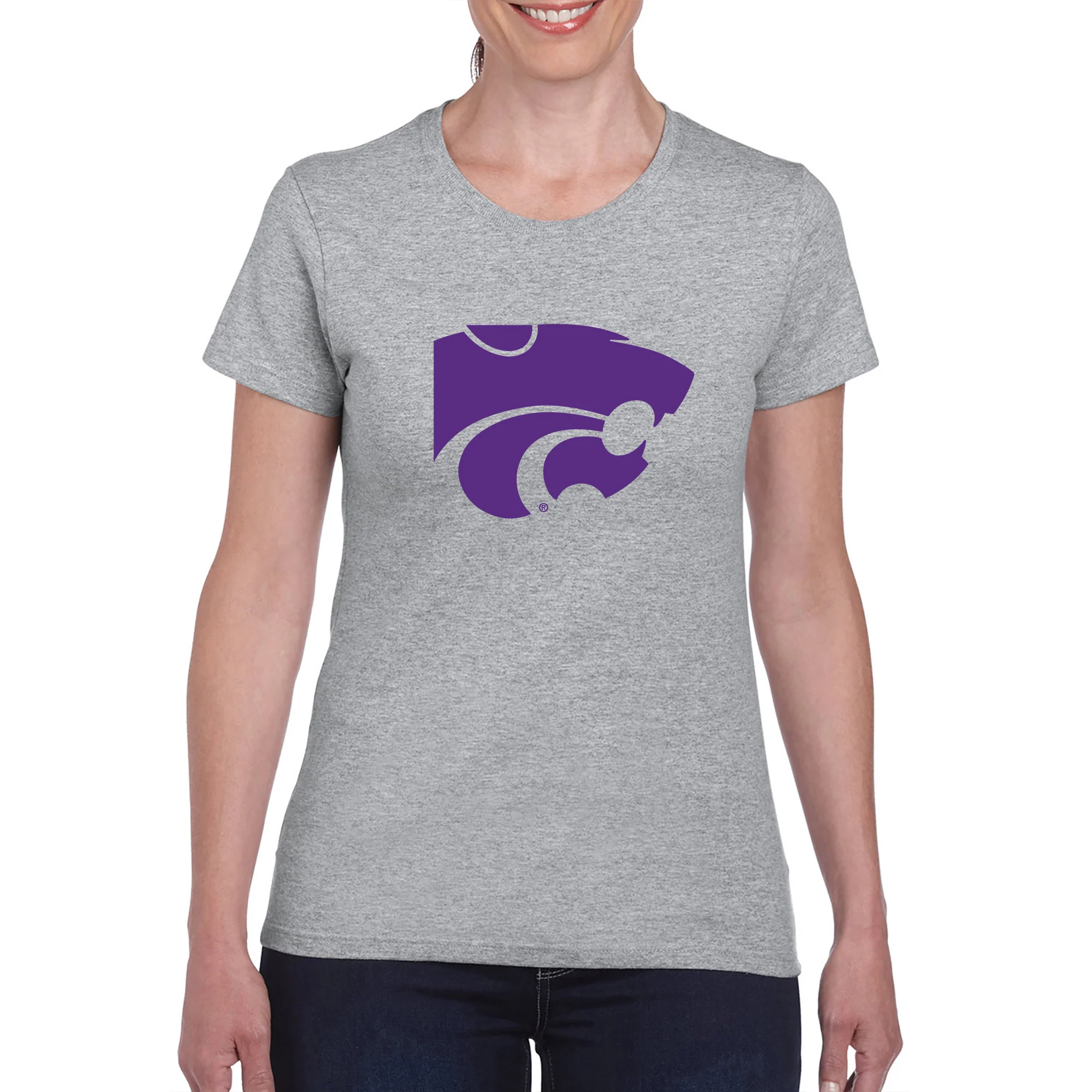 Kansas State University Wildcats Primary Logo Cotton Women's T-Shirt - Sport Grey - Image 3