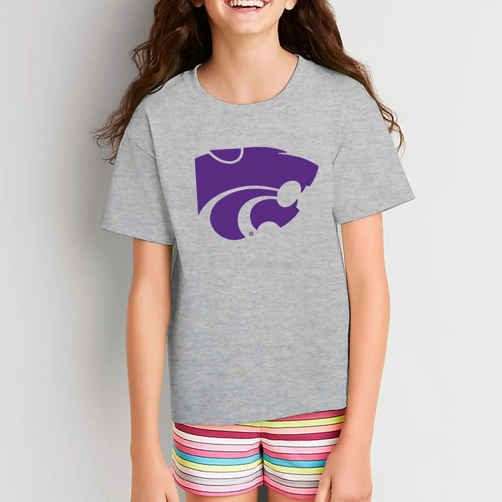 Kansas State University Wildcats Primary Logo Cotton Youth T-Shirt - Sport Grey - Image 4