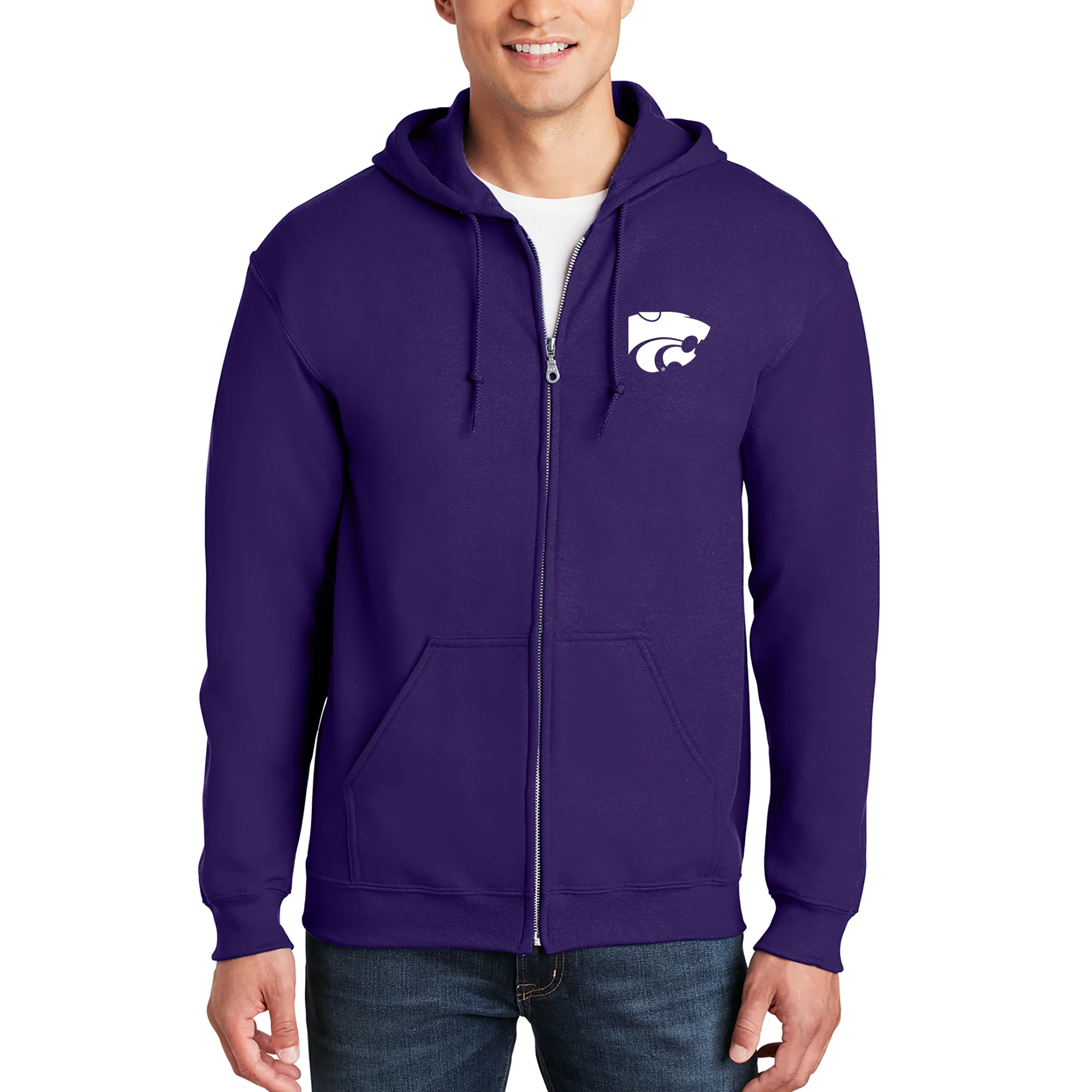 Kansas State University Wildcats Primary Logo Left Chest Embroidered Full Zip Hoodie - Purple - Image 4