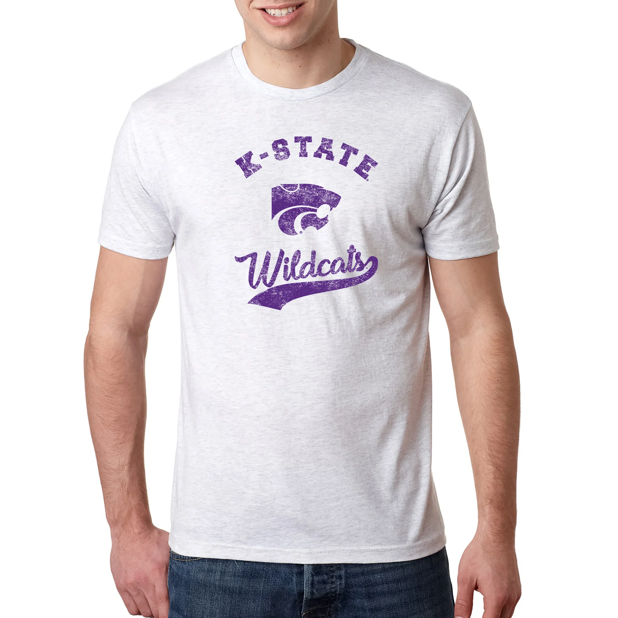 Kansas State University Wildcats Retro Script Triblend T-Shirt - Heather White - Image 3