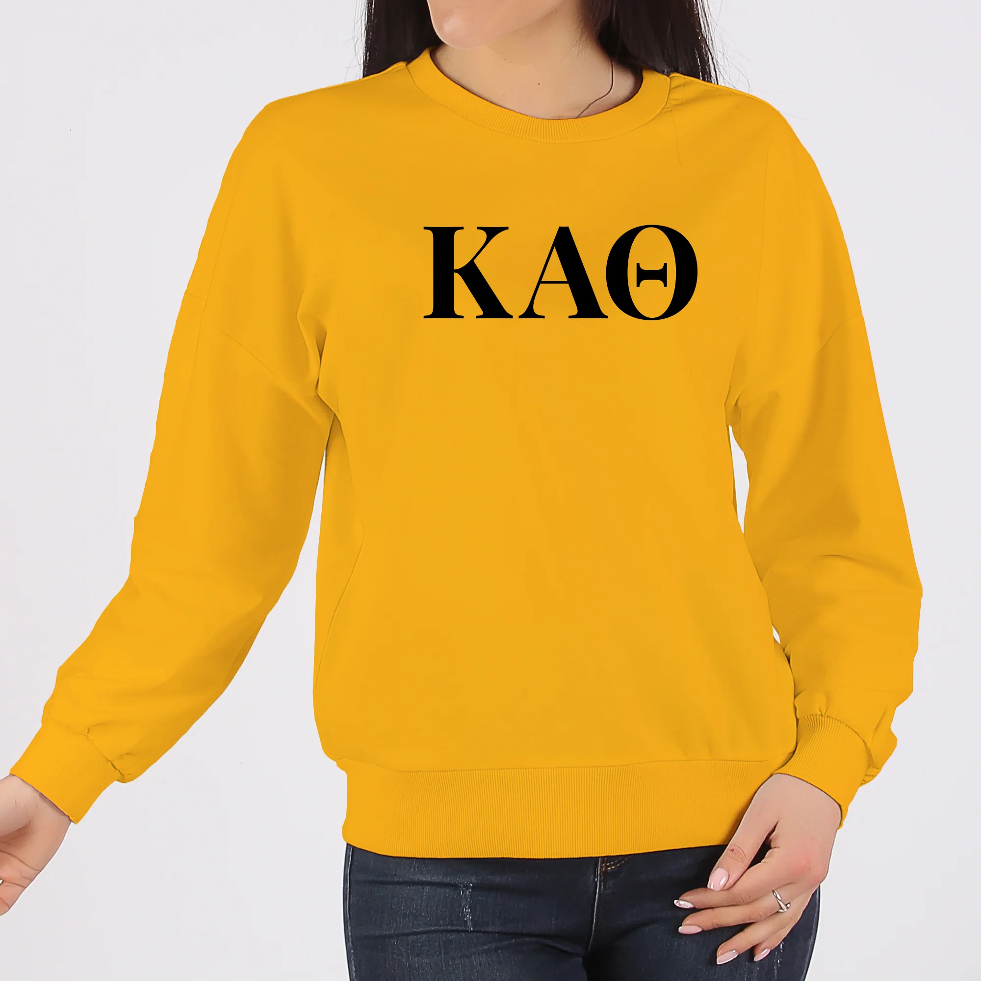 Kappa Alpha Theta Greek Letter Block Crewneck Sweatshirt - Gold - Image 3