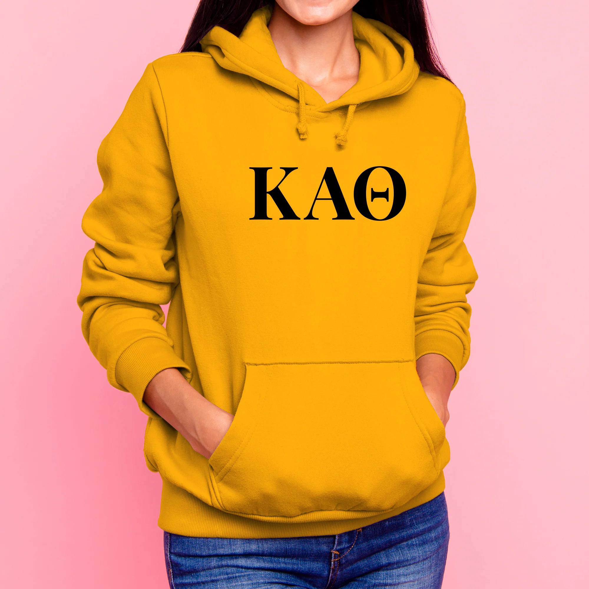 Kappa Alpha Theta Greek Letter Block Hoodie - Gold - Image 3
